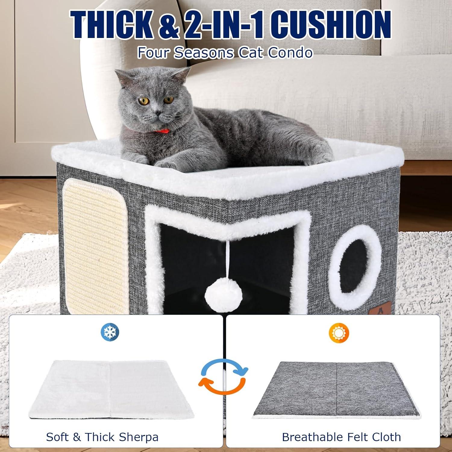 Cama para Gatos PETTDATE con Almohadilla y Cojín Reversible