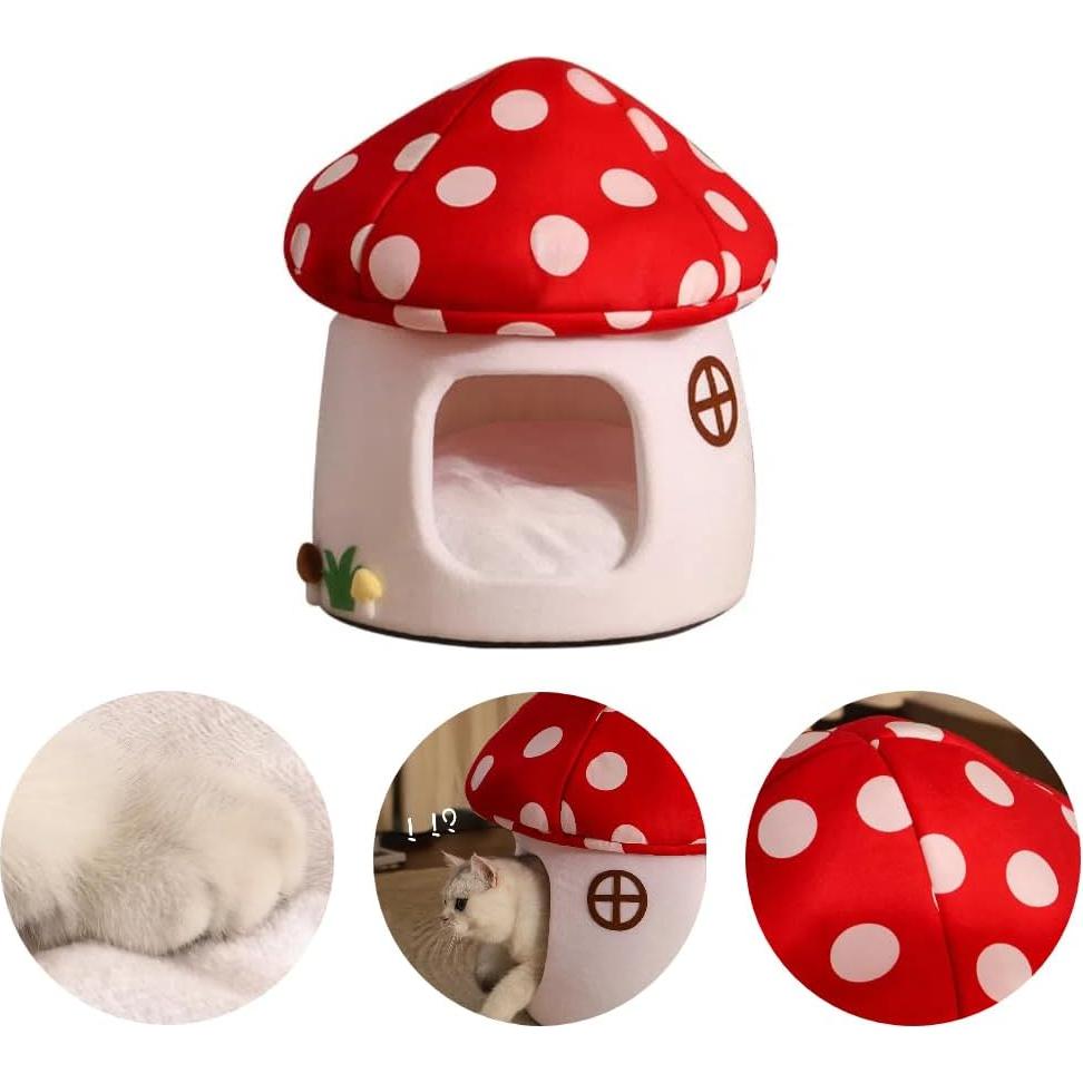 Casa para Gatos Gujuja Hongo Rojo Cama Semi-Cerrada 26cm