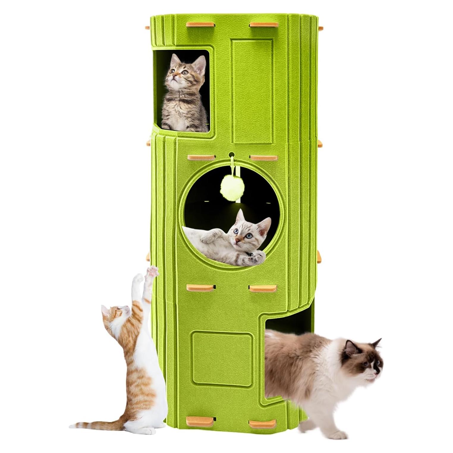 Casa para Gatos Homegroove Extra Grande Verde 3 Pisos con Túnel