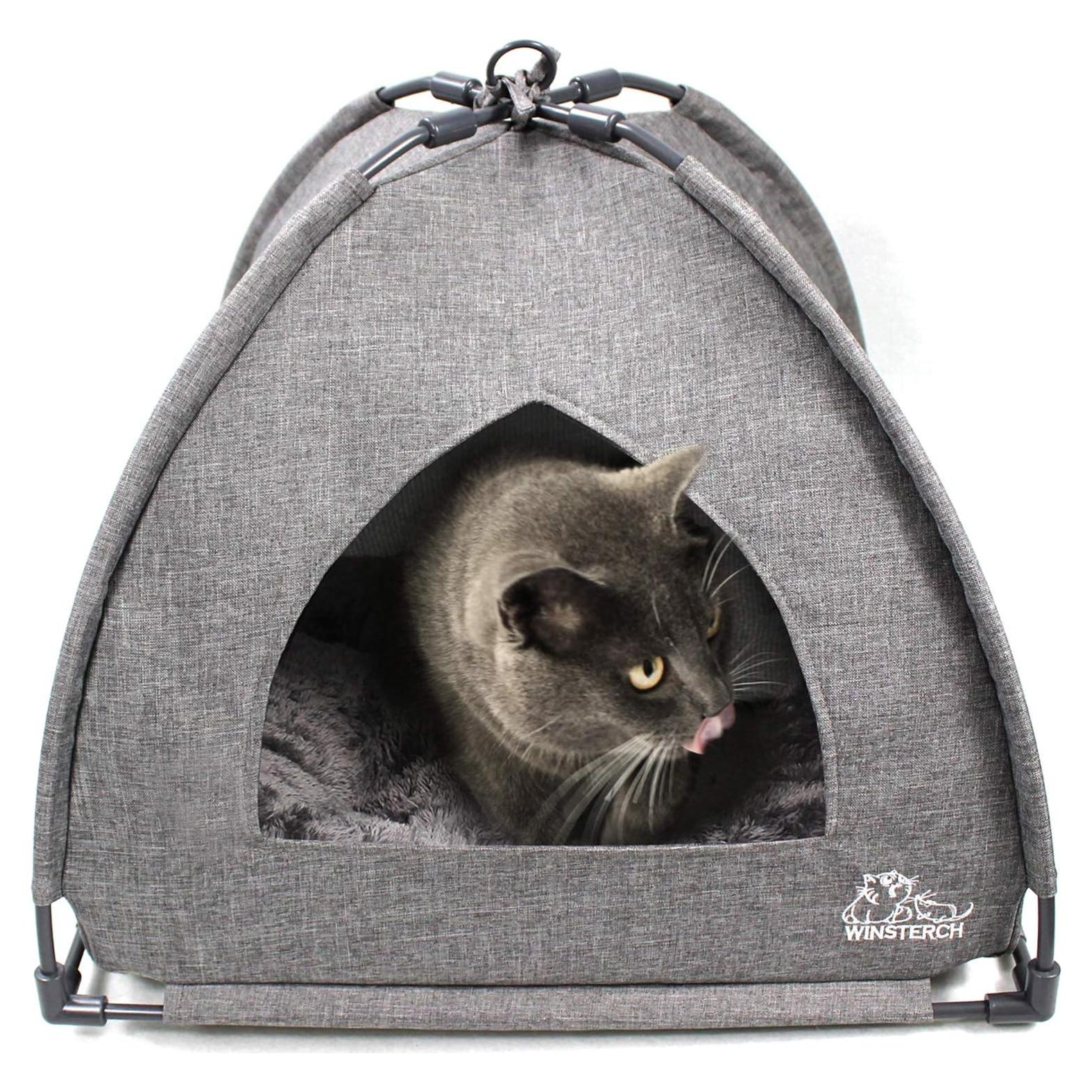 Cama Cueva para Gatos Winsterch Gris 46.99x46.99x40.13 cm