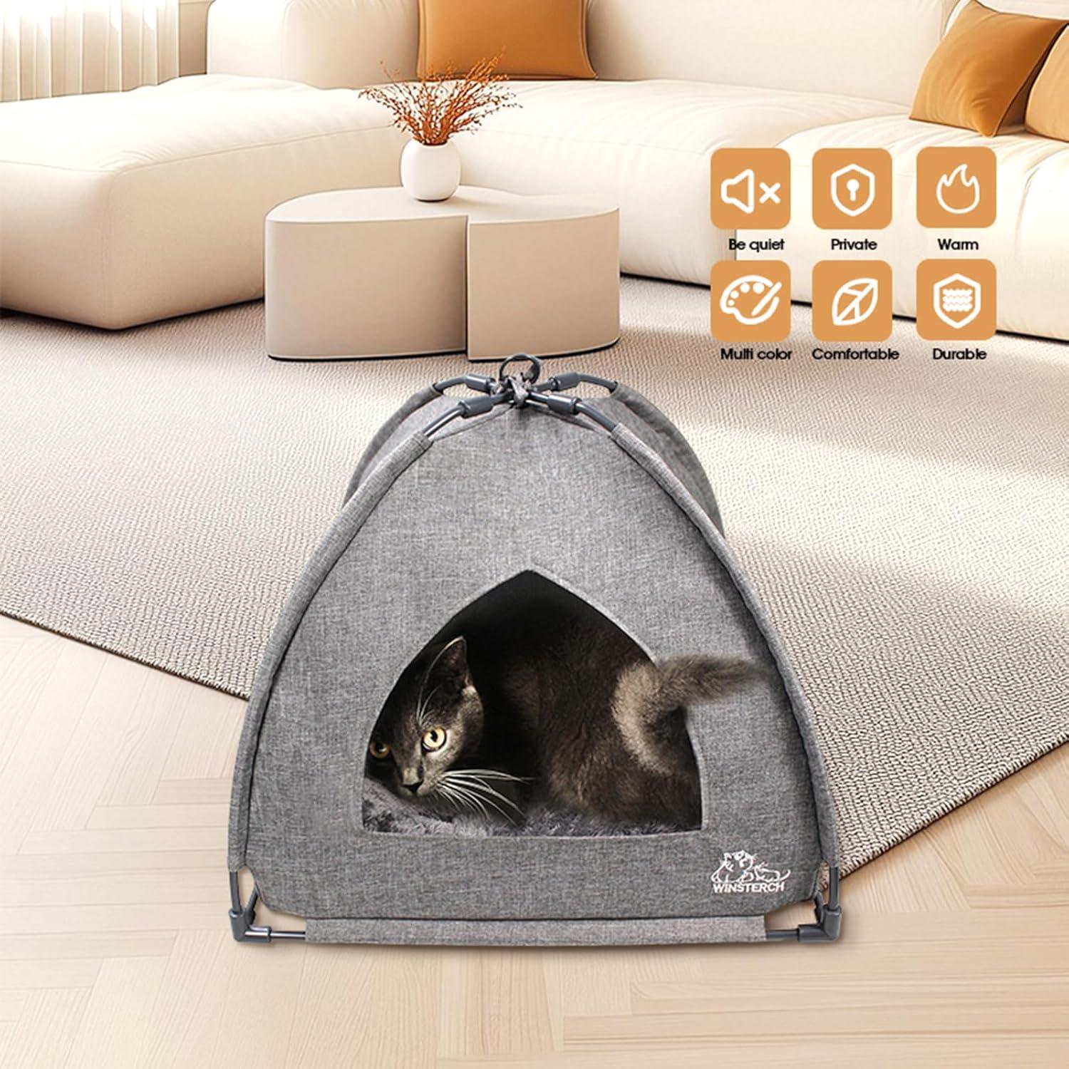 Cama Cueva para Gatos Winsterch Gris 46.99x46.99x40.13 cm