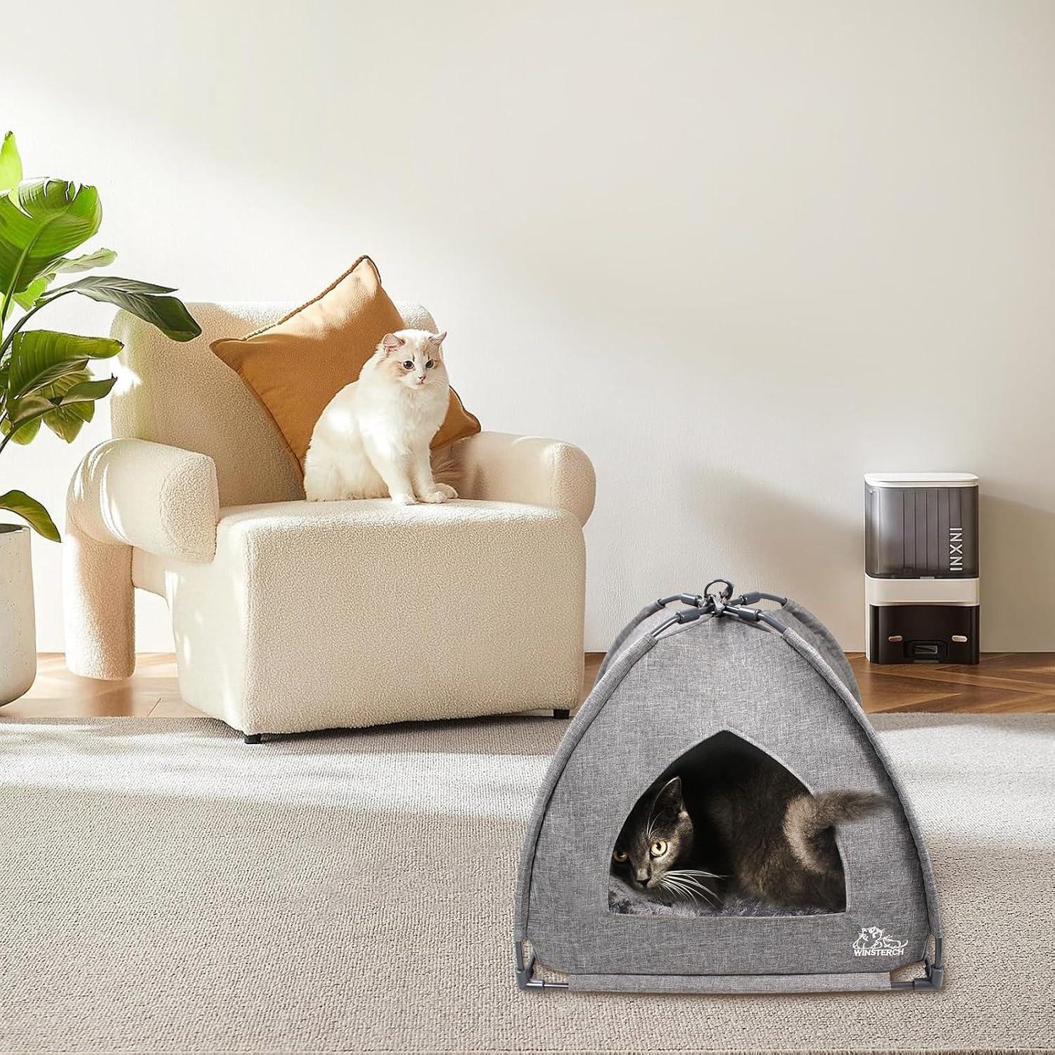 Cama Cueva para Gatos Winsterch Gris 46.99x46.99x40.13 cm