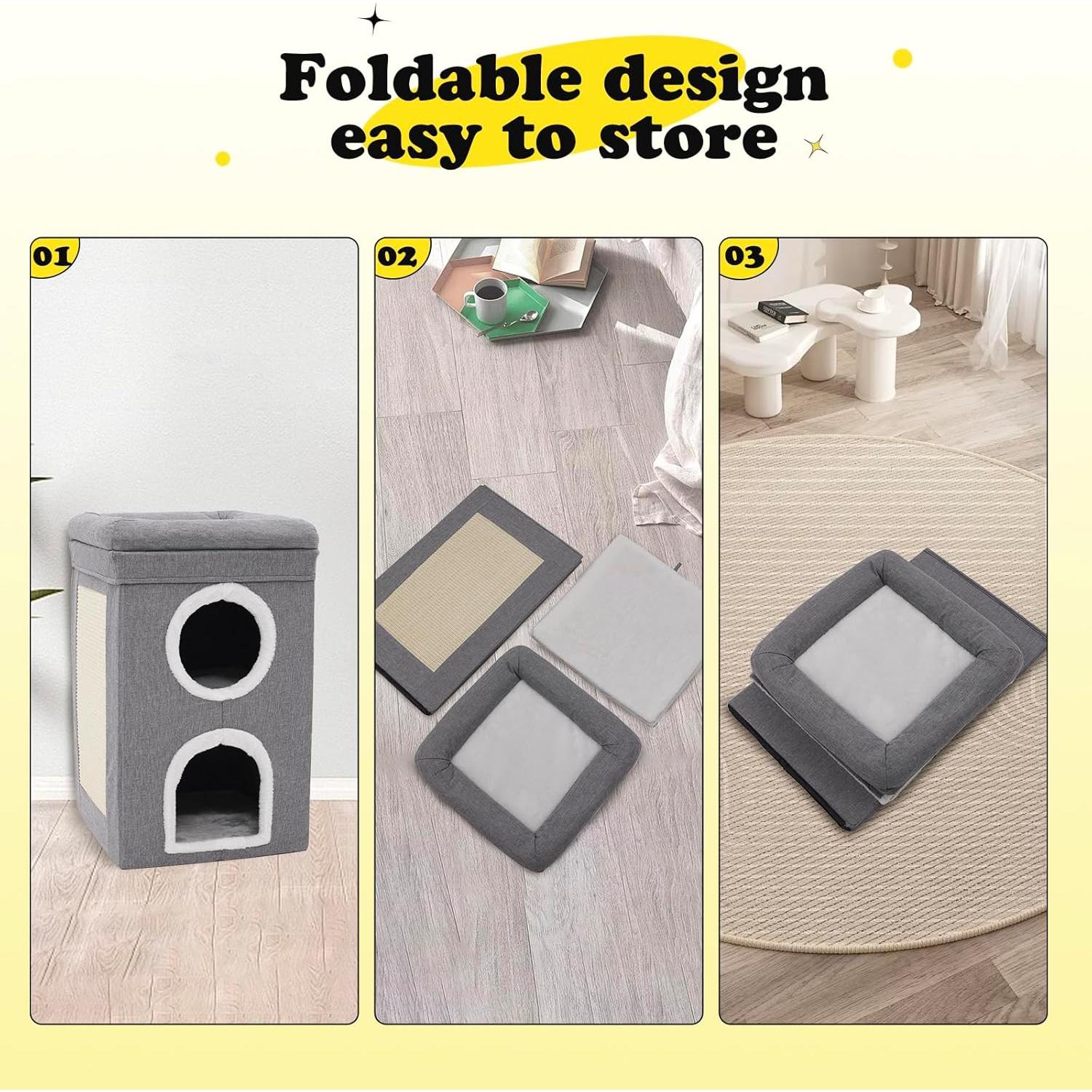 Casa para Gatos Siairo 3 Pisos con Rascador y Almohadilla 66 cm