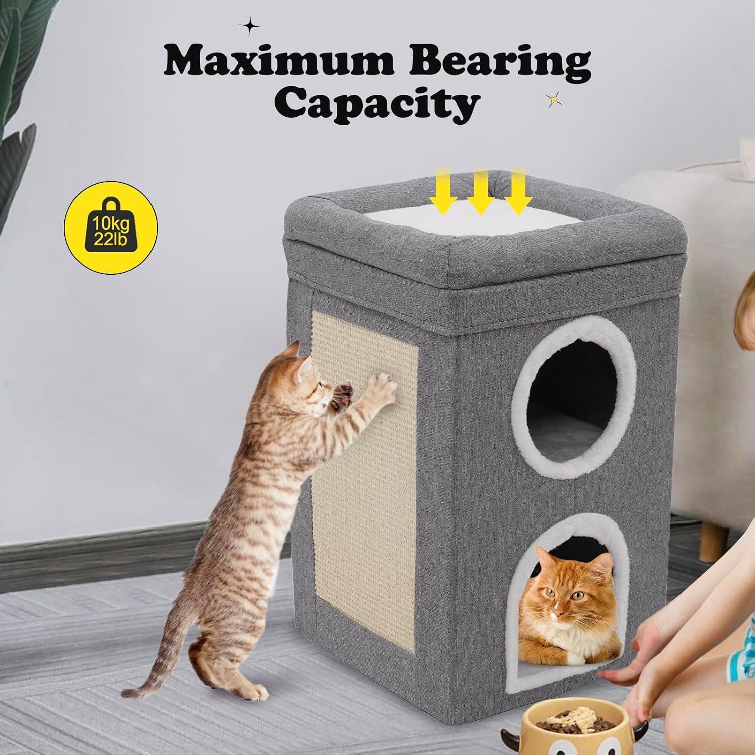 Casa para Gatos Siairo 3 Pisos con Rascador y Almohadilla 66 cm