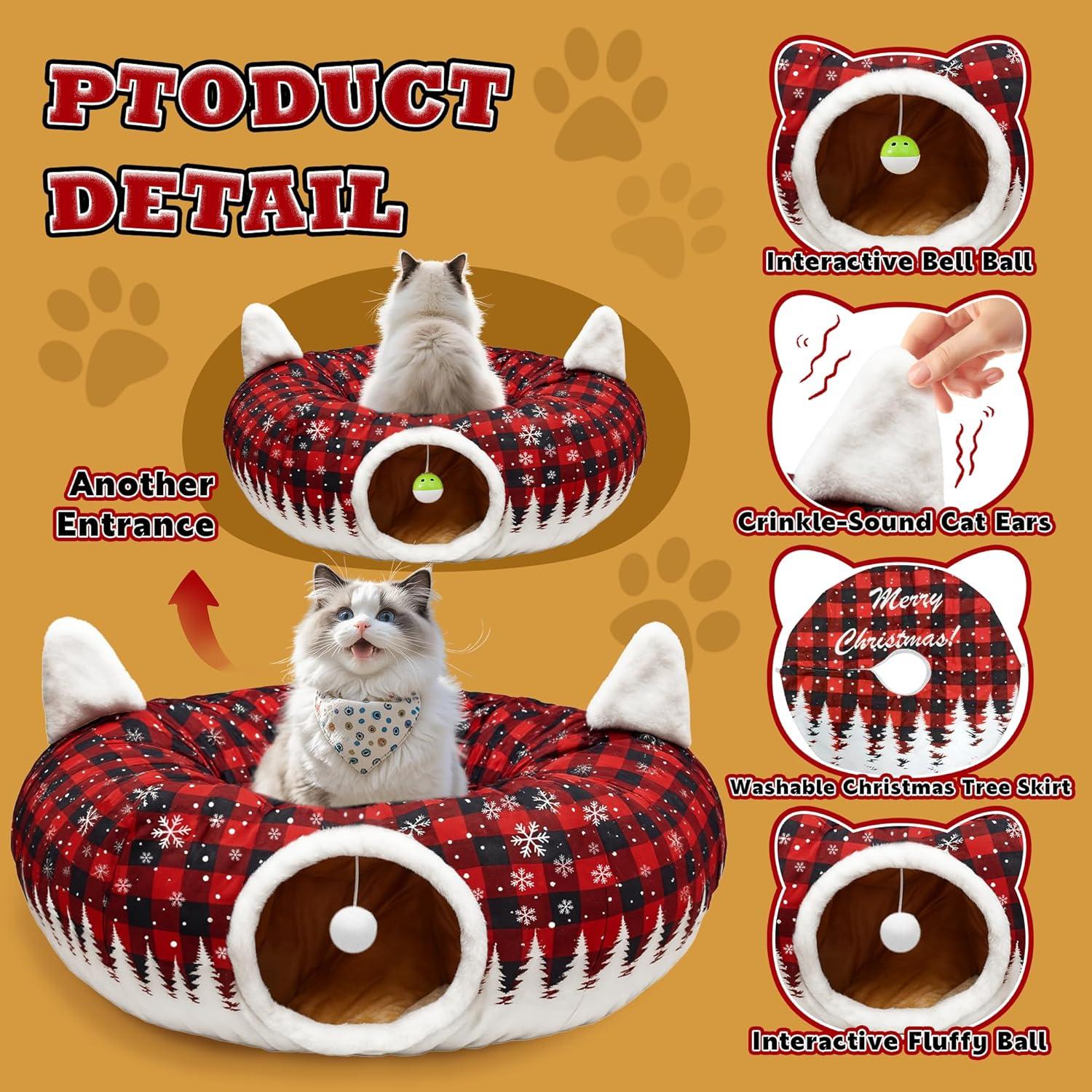 Túnel de Gato Navidad CORALMEE 84.9x60 cm con Juguete