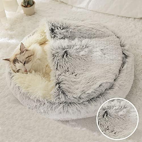 Cama para Gato Fluffy Mediana Gris con Capucha y Manta