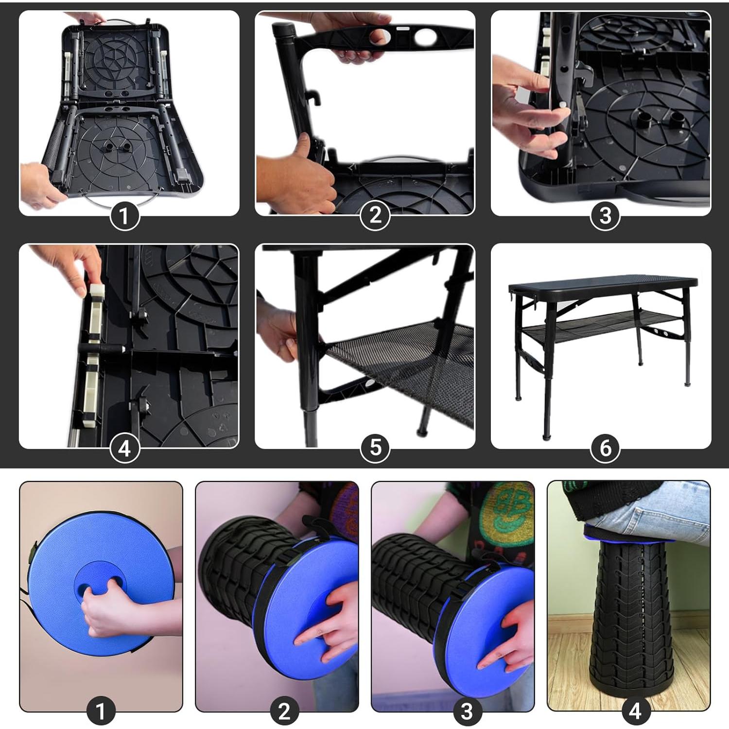 Mesa Plegable ZTMT 4 Pies con Taburete Ajustable