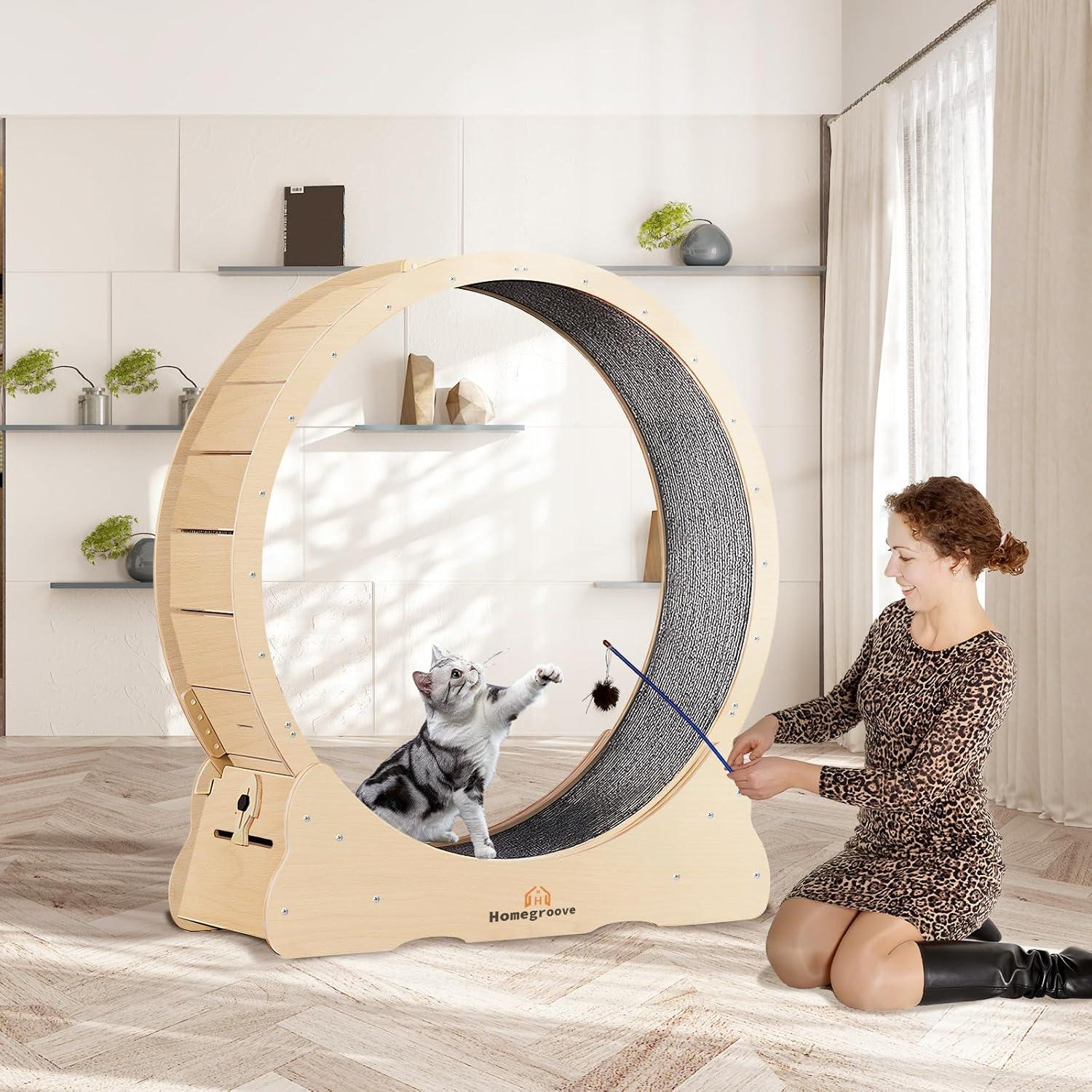 Rueda de Ejercicio para Gatos Homegroove 90 cm Madera Natural