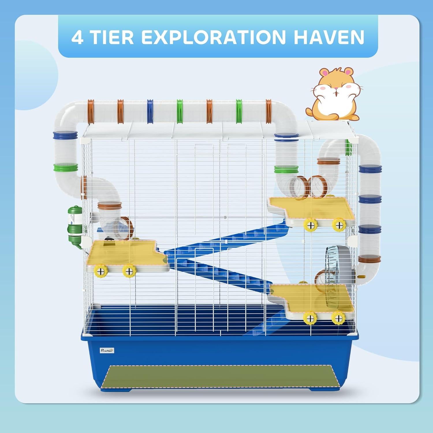 Jaula para Hámster PawHut 4 Niveles con Accesorios 77.9x45cm