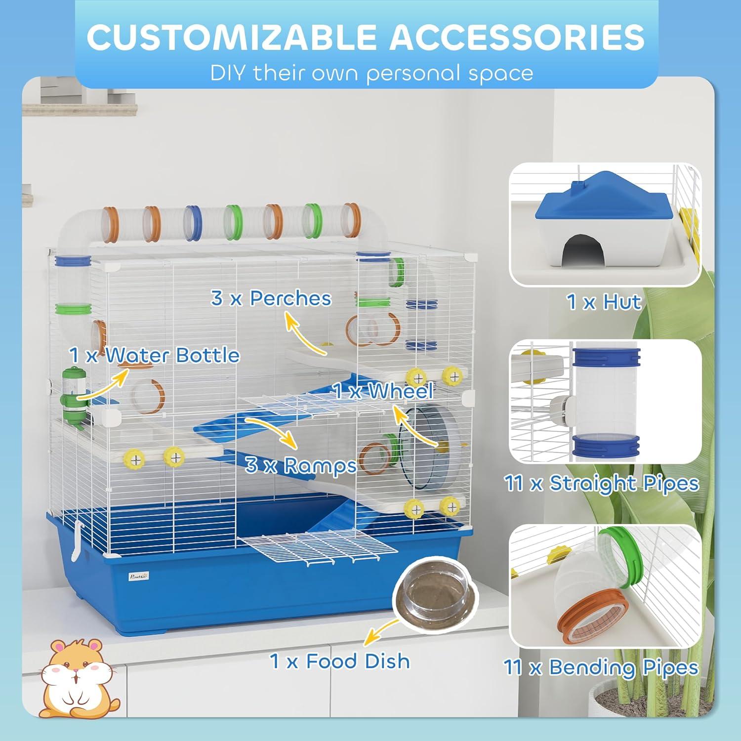 Jaula para Hámster PawHut 4 Niveles con Accesorios 77.9x45cm