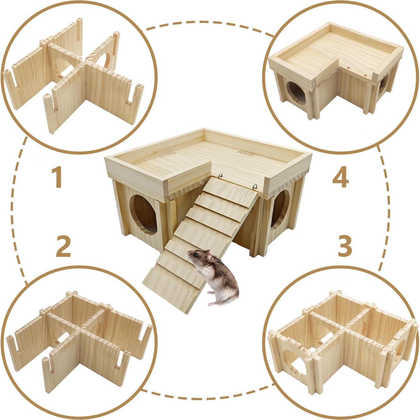 Casa de Madera para Hámster Acsist-us con Escalera 20x20x12cm