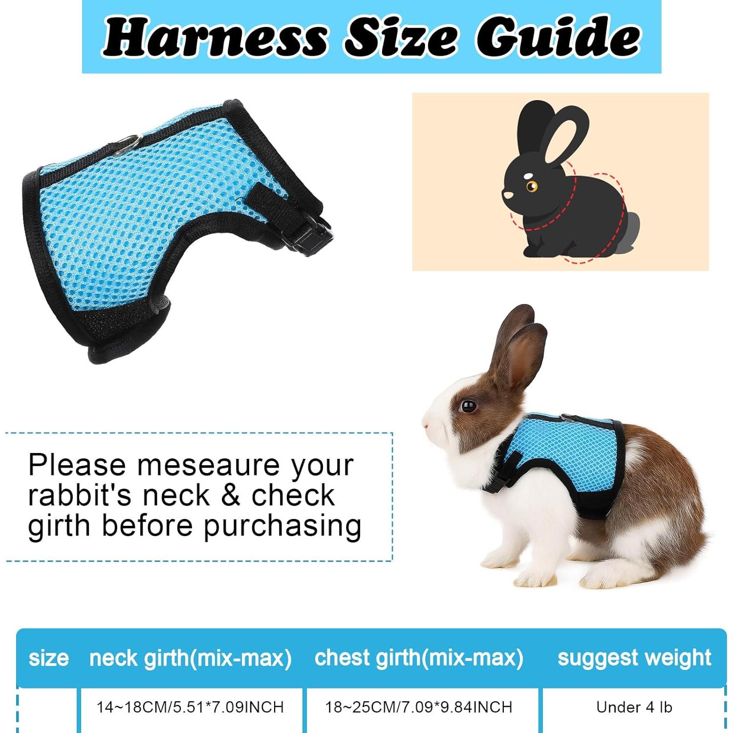 Conjunto Arnés y Correa Aiyorse para Conejos Talla M Azul Claro