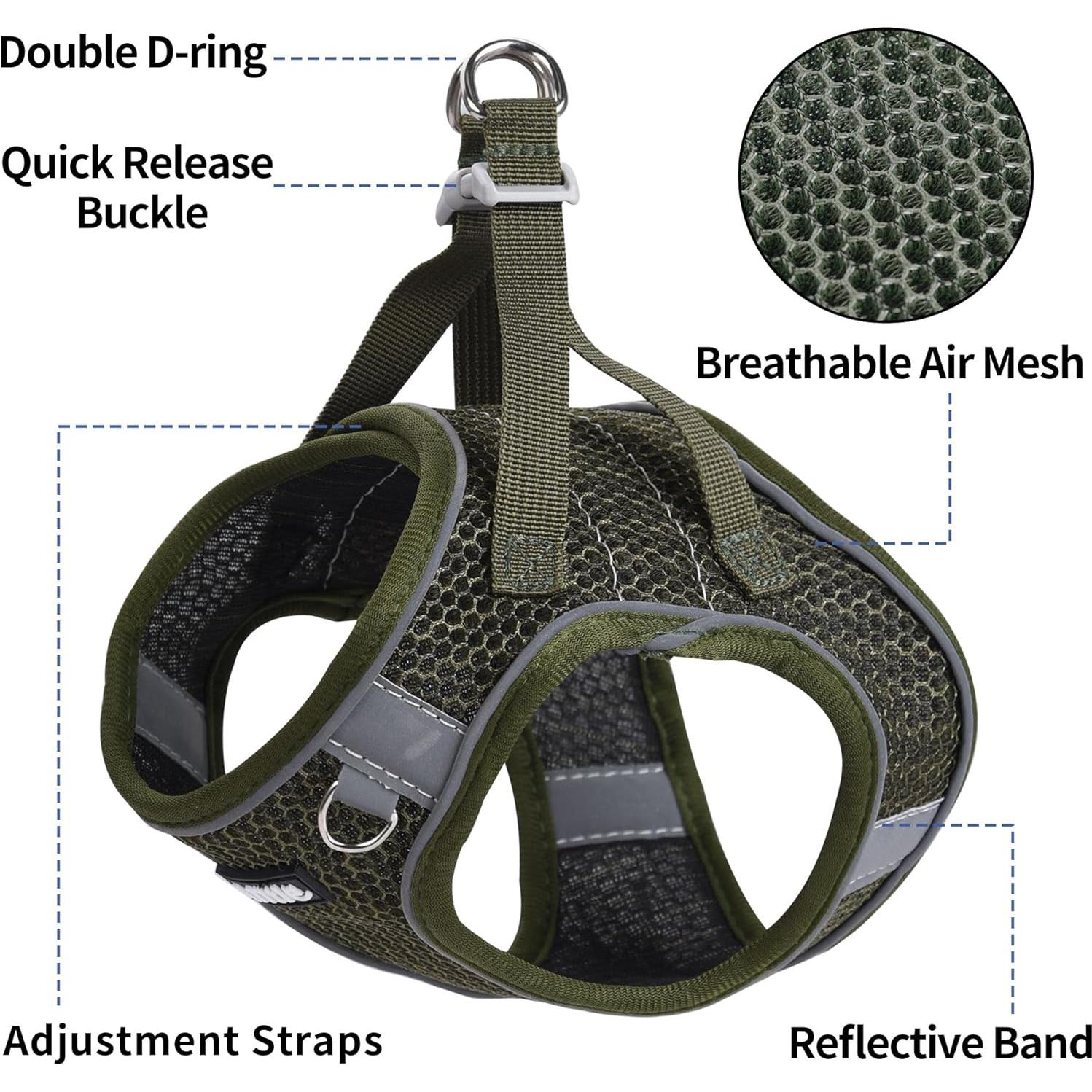 Arnés Sin Tirones AIITLE Verde Militar XS para Perros y Gatos