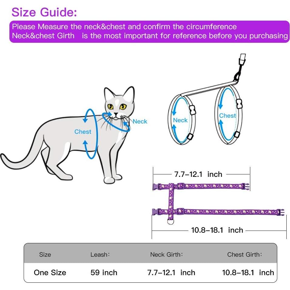 Conjunto Arnés y Correa para Gatos Baeuppit Púrpura Ajustable