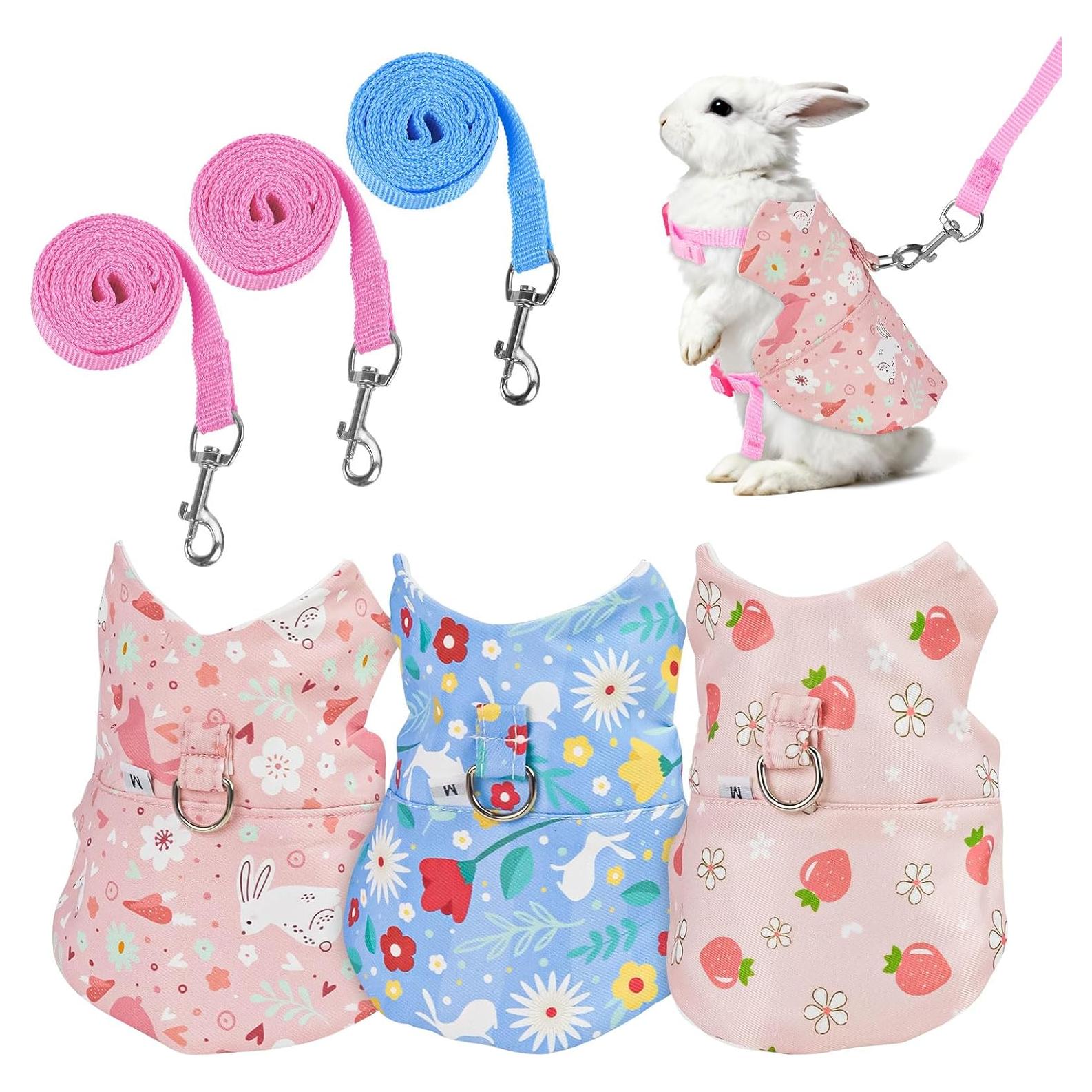 Conjunto Arnés y Correa para Conejos HDFCLUP 3 Piezas Rosa/Azul