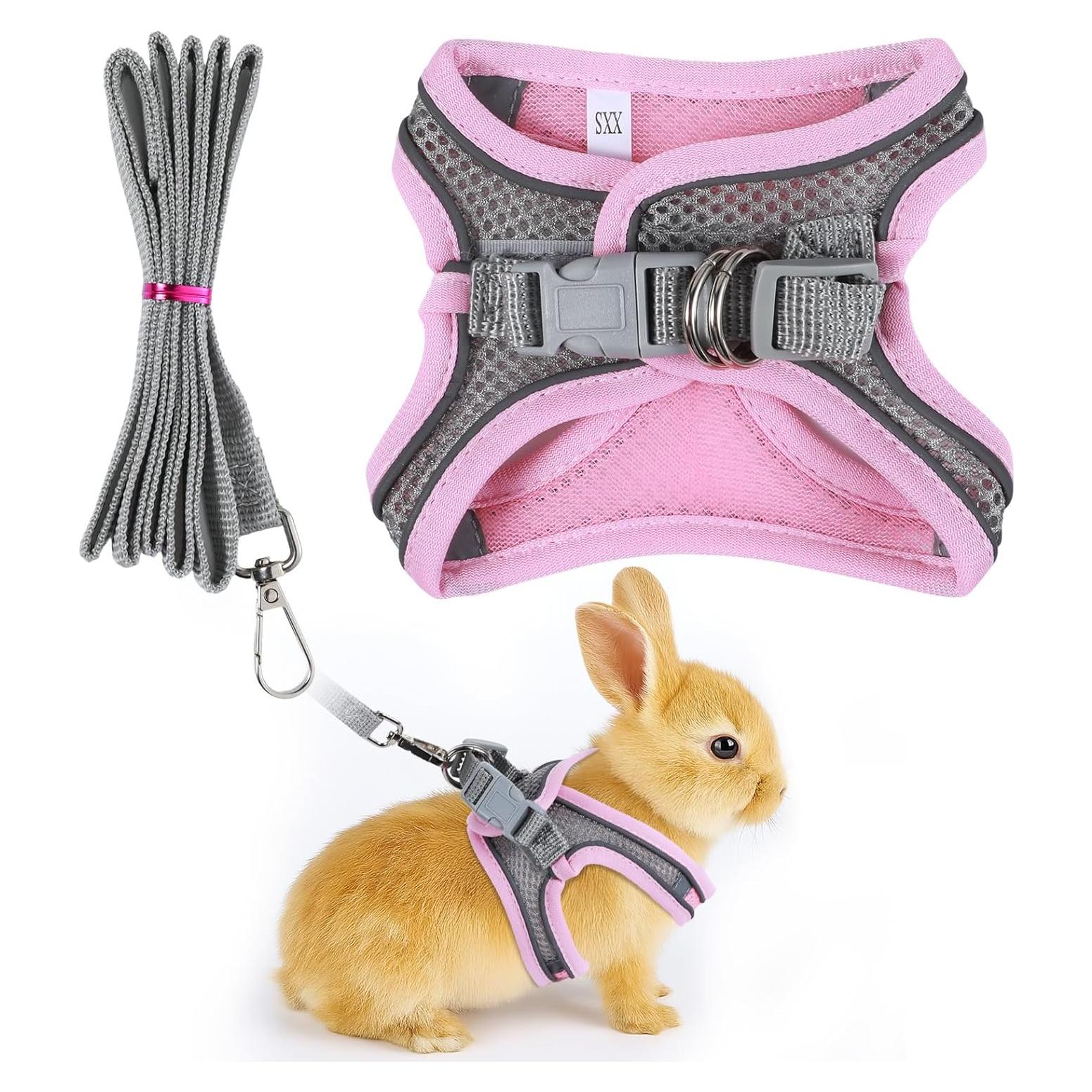 Arnés y Correa Ajustable Exclaith para Conejos y Gatos Rosa