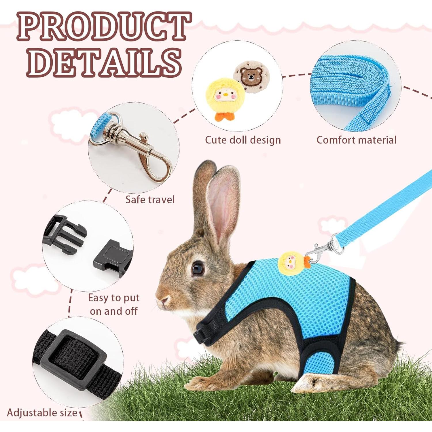 Juego de Arnés y Correa Ajustable para Conejos Xorim - Rosa/Azul