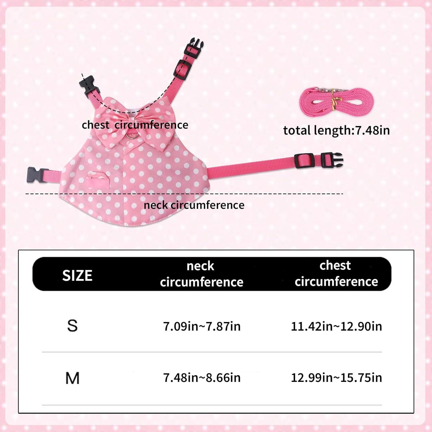 Conjunto Arnés y Correa para Conejos Habbiful Rosa S