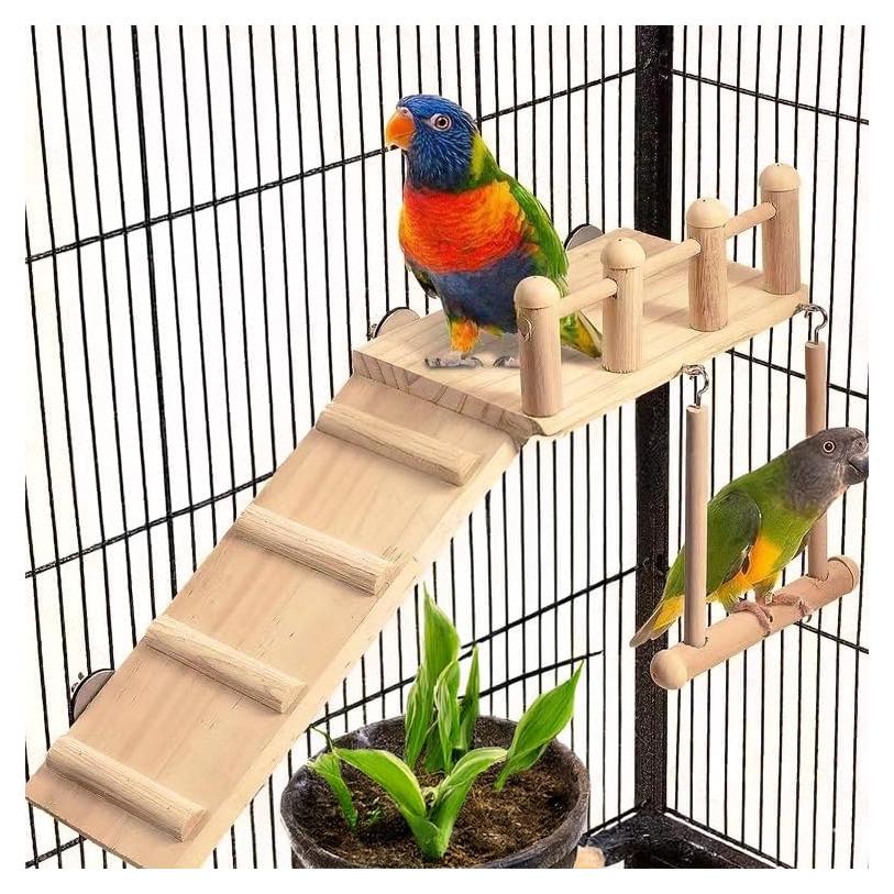 Plataforma de Hábito para Aves SMICEM con Columpio y Escalera