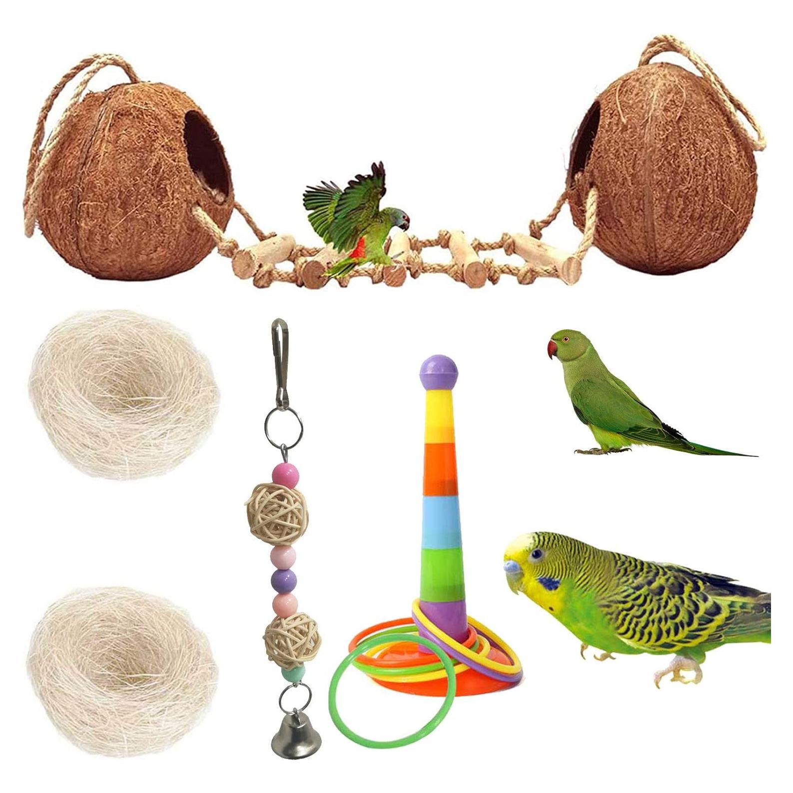 Nidos de Coco para Aves Kathson - 5 Piezas con Escalera