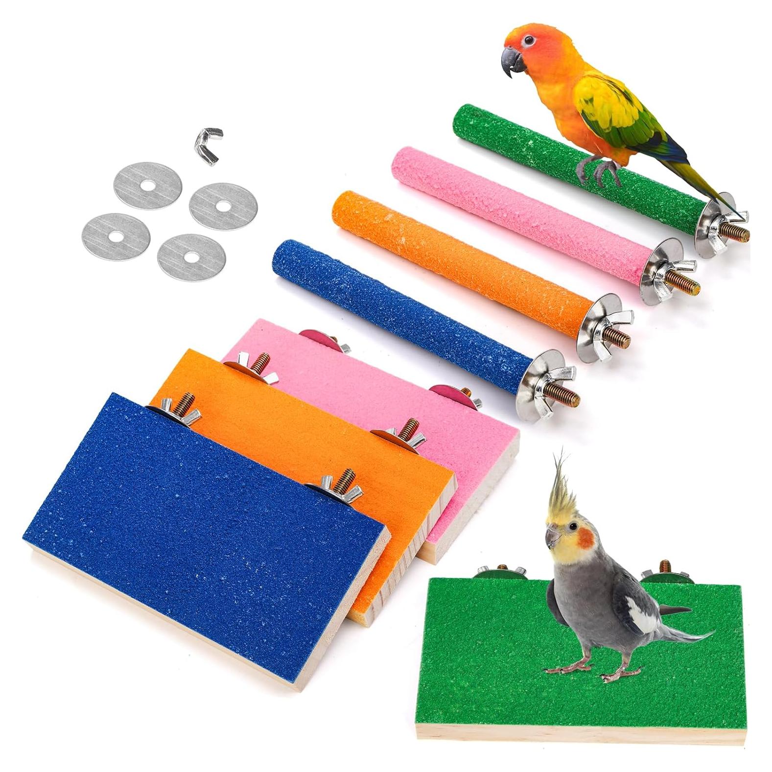 8 Perchas para Aves Mezchi - Soporte de Madera Colorido 15x8 cm