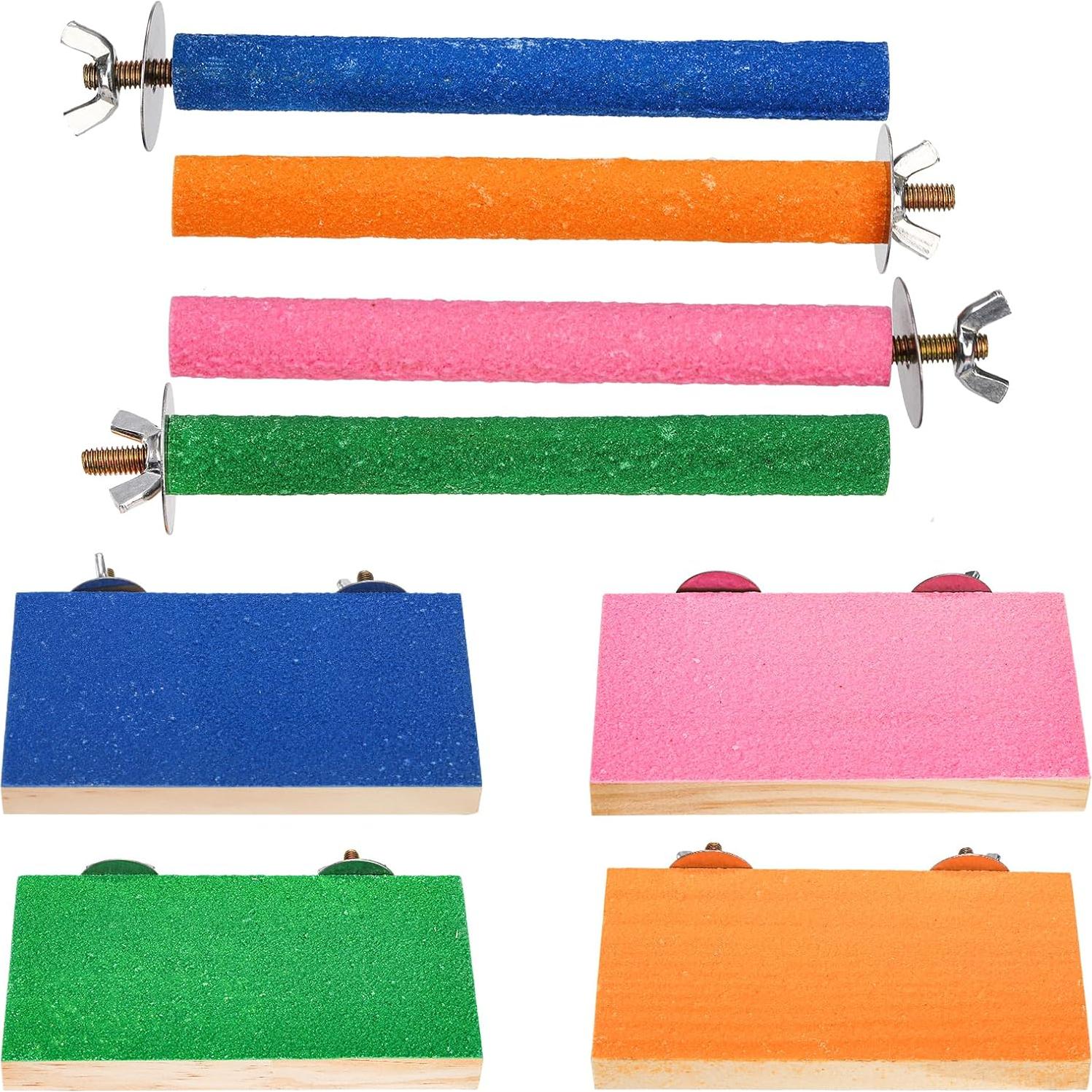 8 Perchas para Aves Mezchi - Soporte de Madera Colorido 15x8 cm