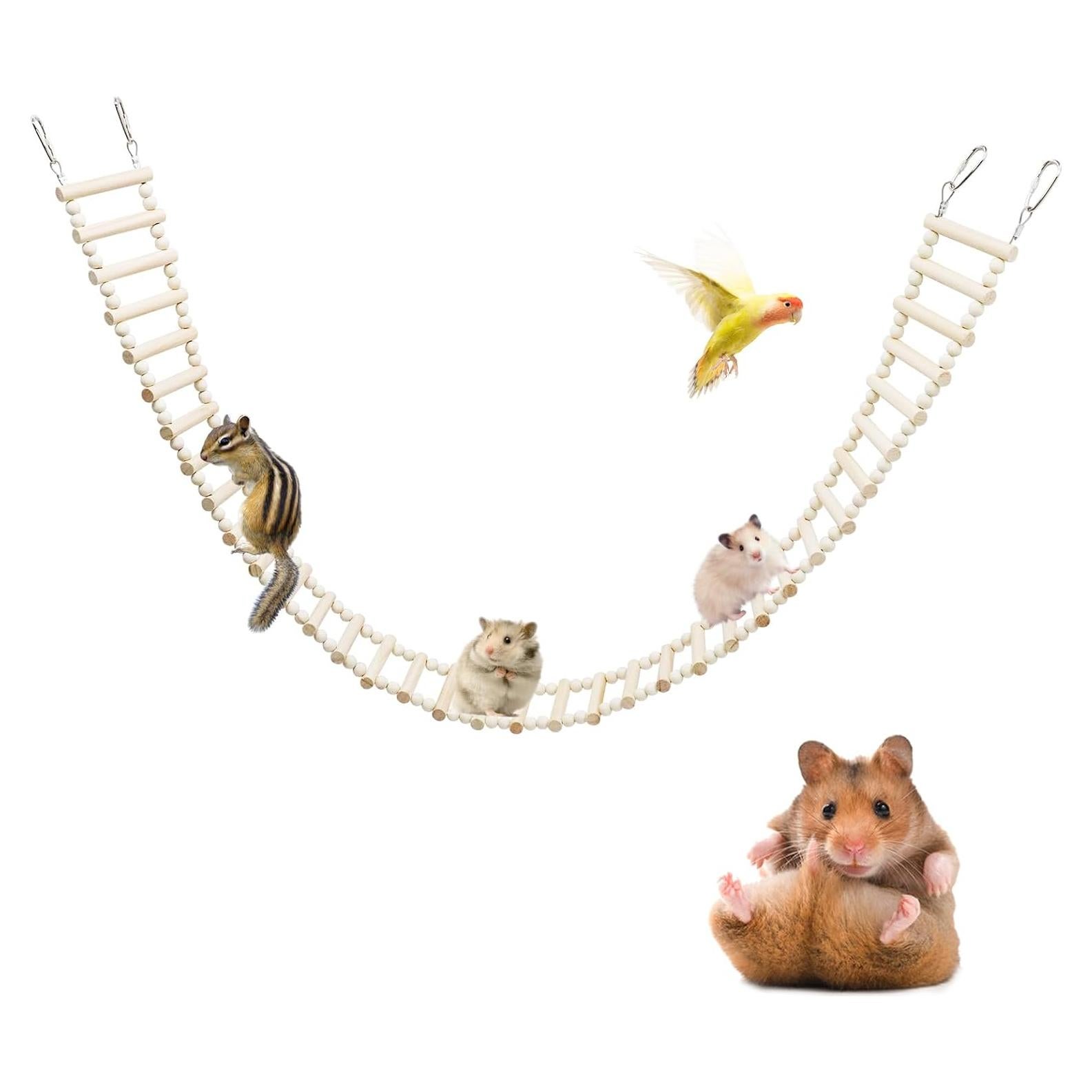 Puente Escalera de Madera Natural Dnoifne para Ratas y Aves - 36 Escalones - 129.5 x 7.6 cm