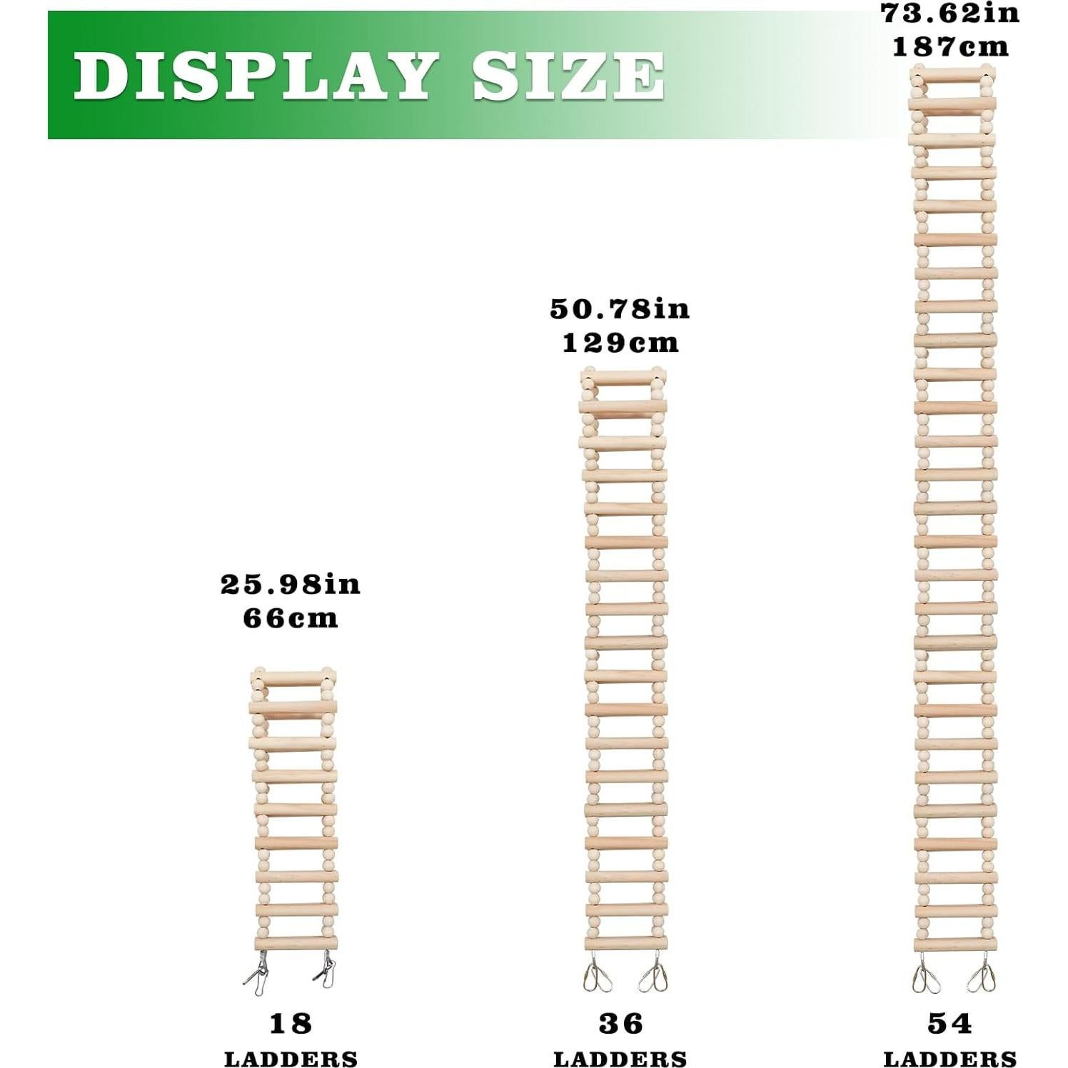 Puente Escalera de Madera Natural Dnoifne para Ratas y Aves - 36 Escalones - 129.5 x 7.6 cm