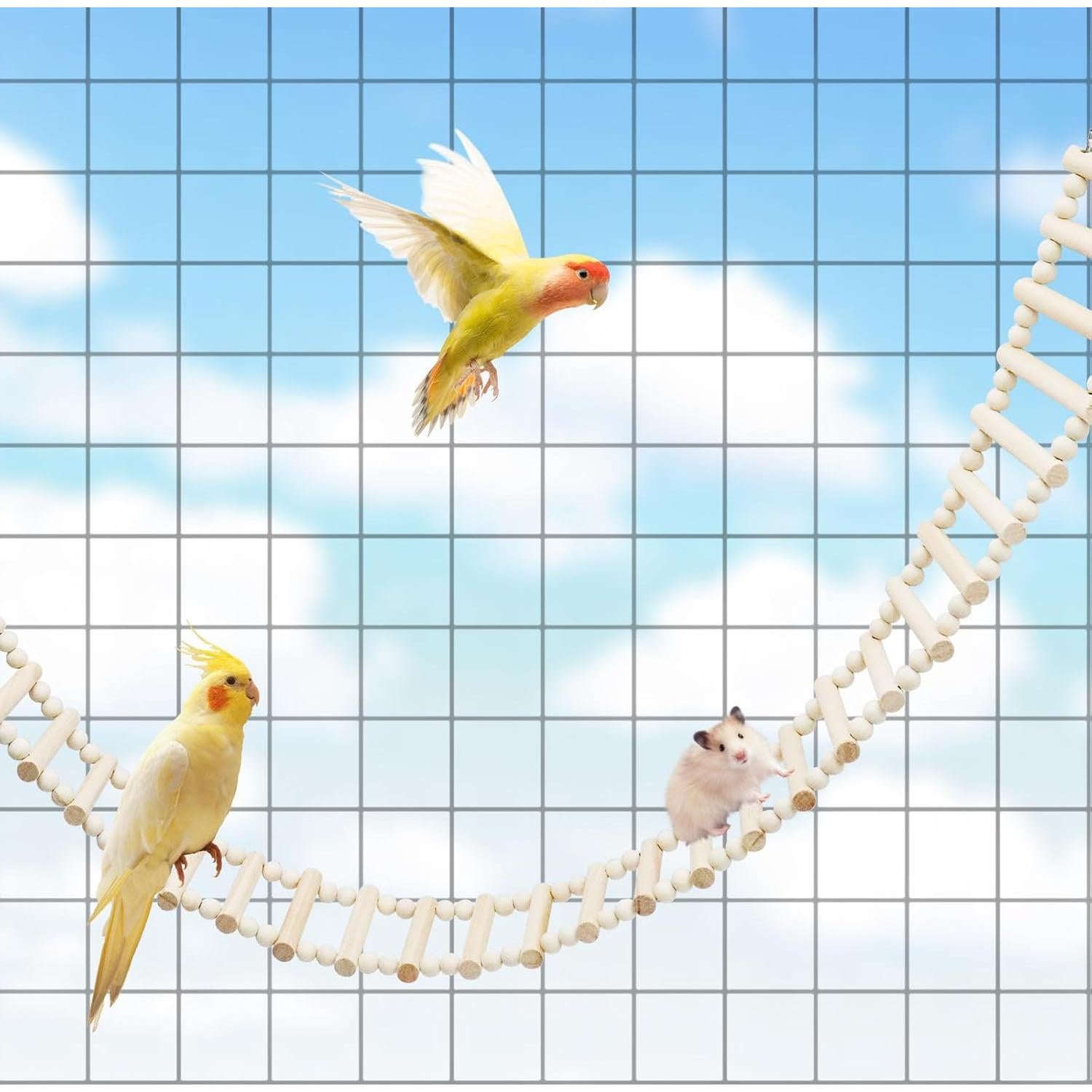 Puente Escalera de Madera Natural Dnoifne para Ratas y Aves - 36 Escalones - 129.5 x 7.6 cm