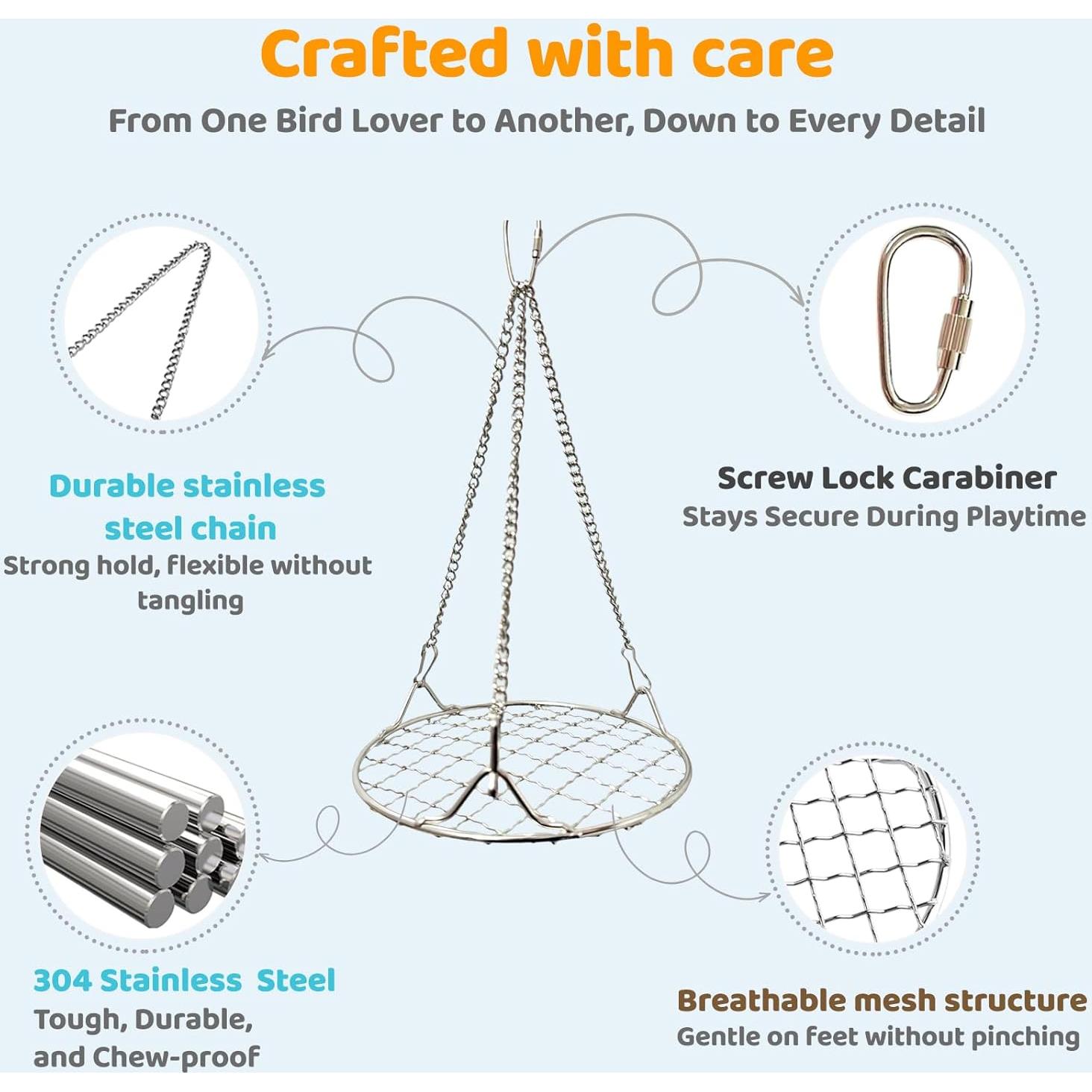 Percha Columpio para Aves Coalinker 25.4 cm Acero Inoxidable