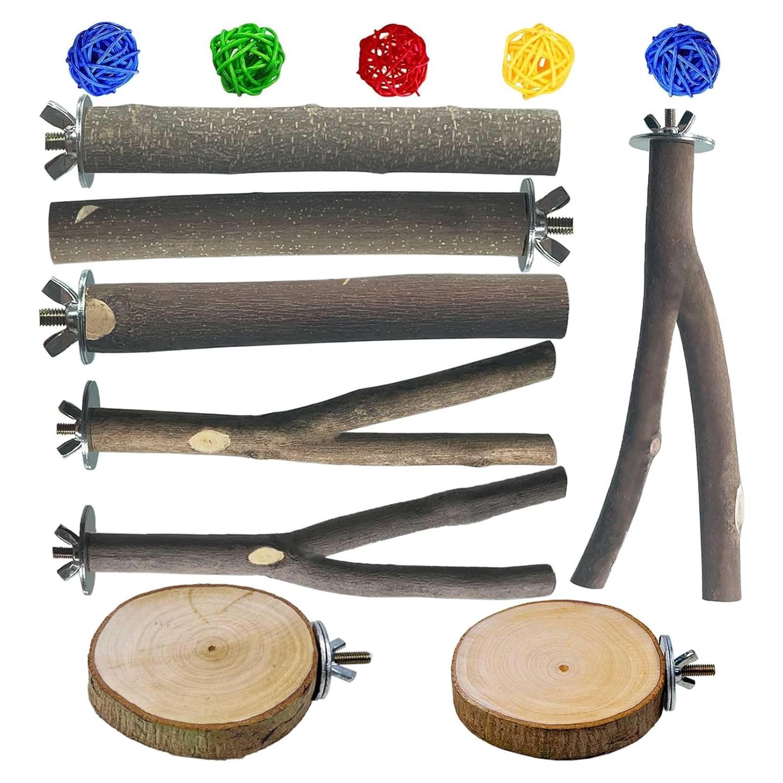 Soportes de Perchas de Madera Natural para Aves 13 PCS