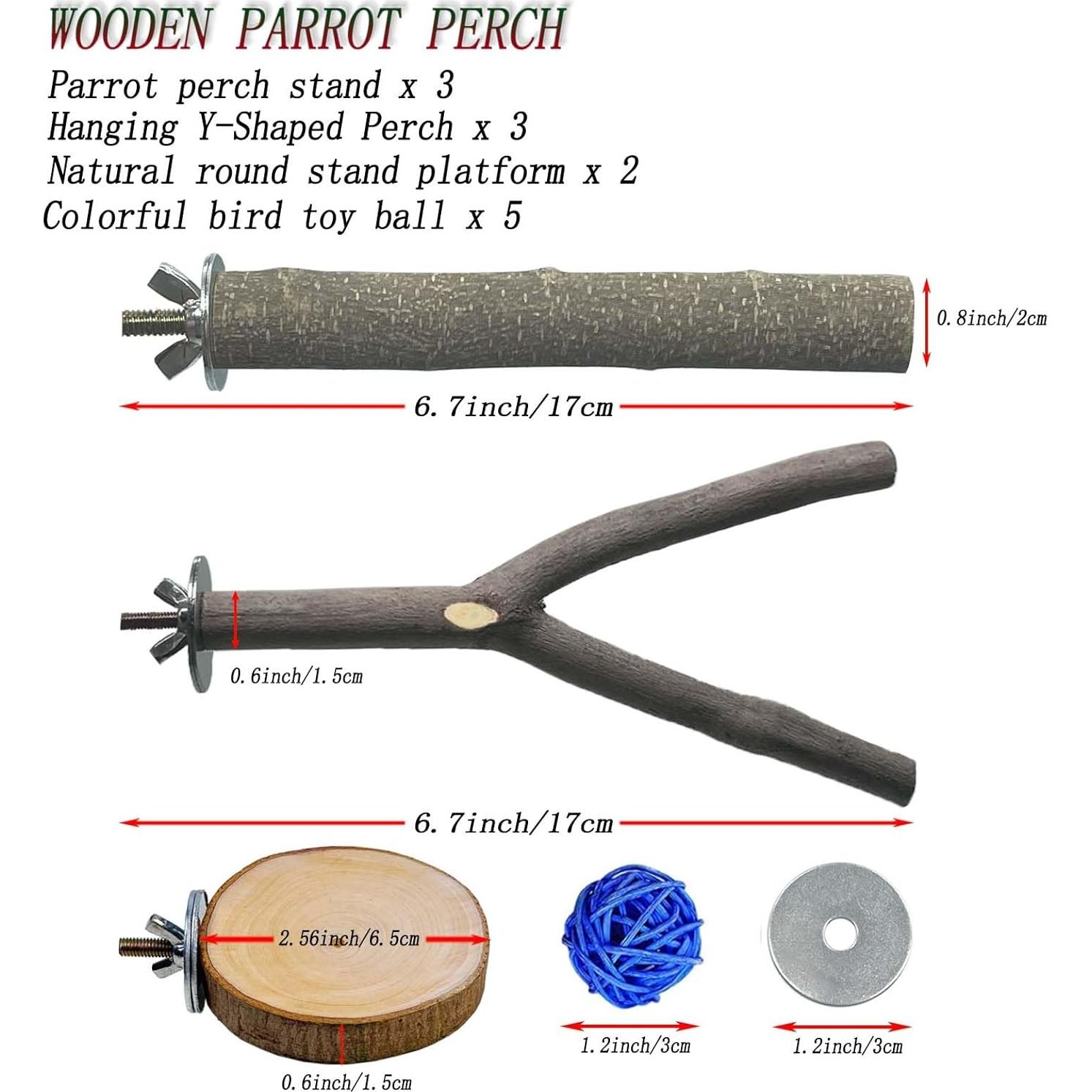 Soportes de Perchas de Madera Natural para Aves 13 PCS