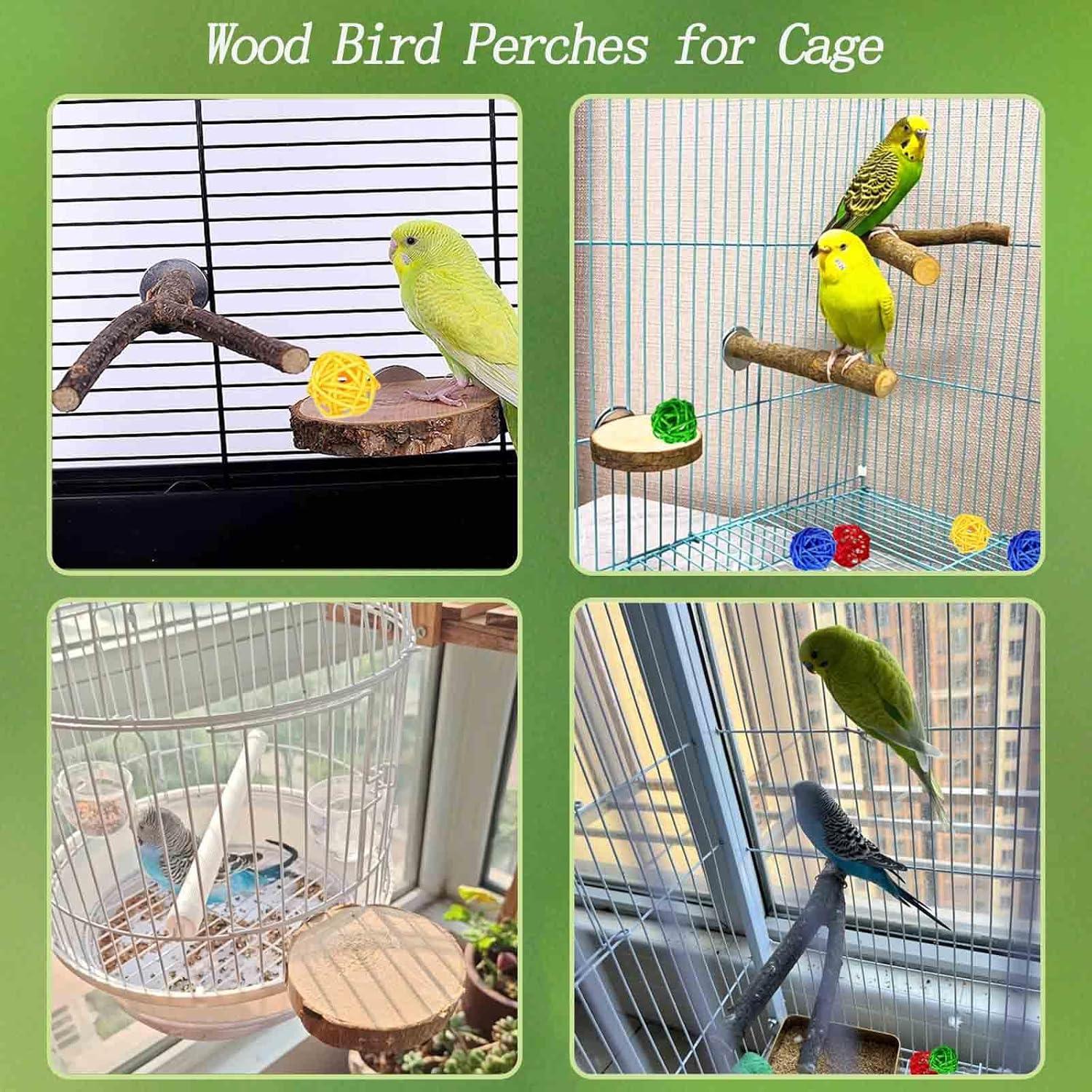 Soportes de Perchas de Madera Natural para Aves 13 PCS