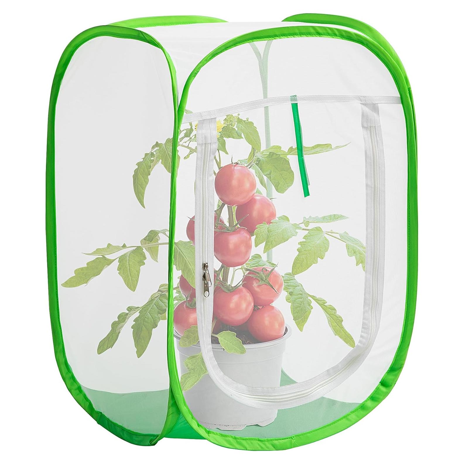 16" x 16" x 24" Pop Up Garden Mesh Plant Cover, Plant Protectors Mesh Plant Enclosure, Garden Net Cage Pest Protection Guard Tent with Storage Bag for Protect Plant Vegetable Fruit from Birds Insects