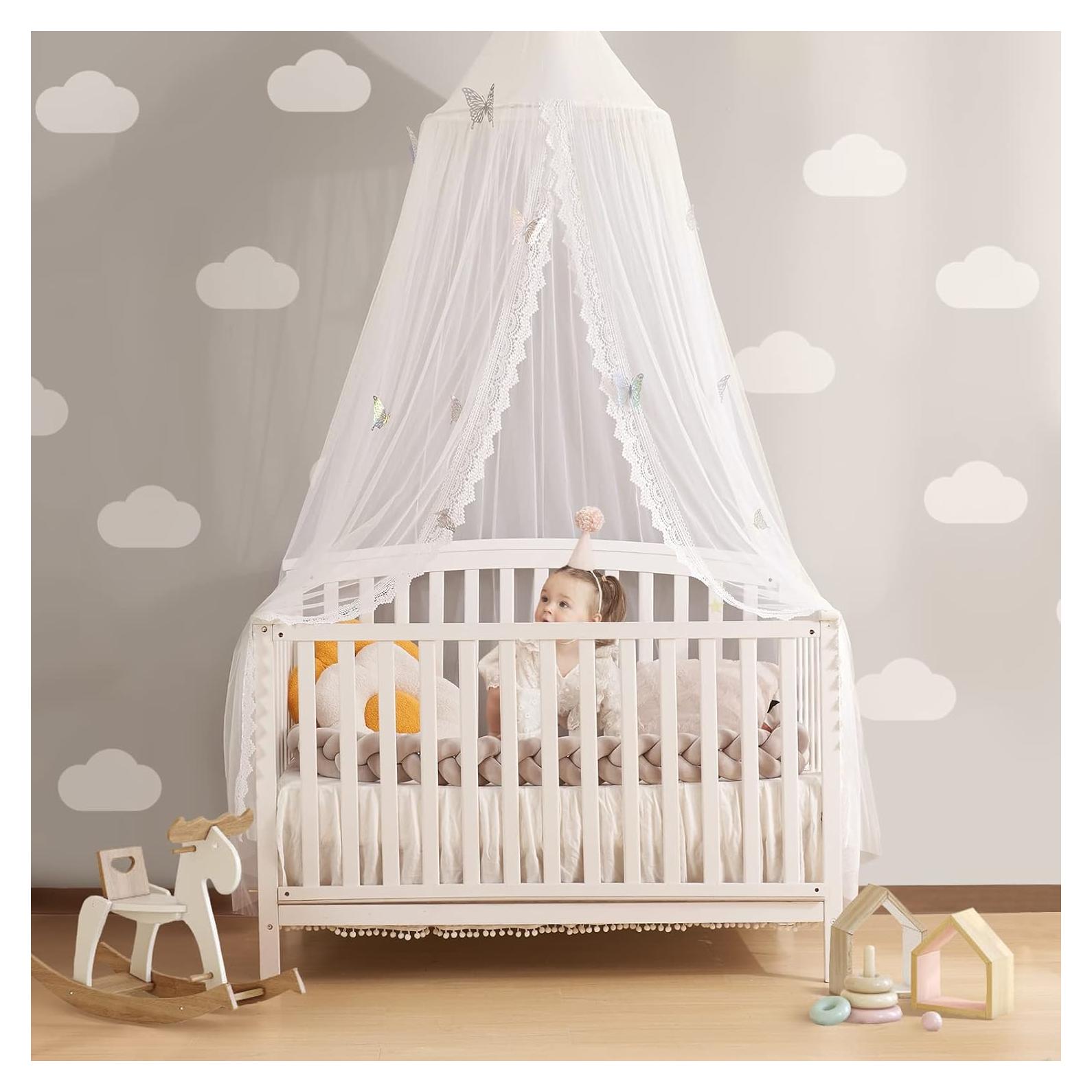 Dosel de Cama Infantil LOAOL con Encaje y Mariposas 245 cm