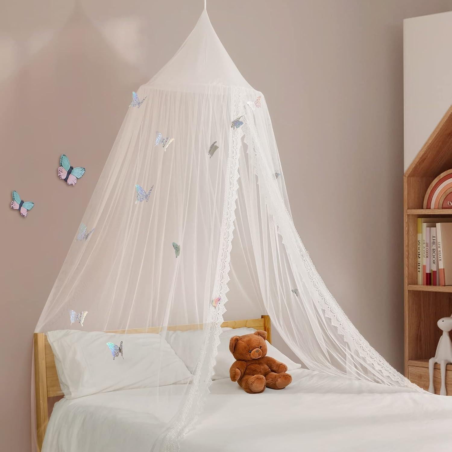Dosel de Cama Infantil LOAOL con Encaje y Mariposas 245 cm