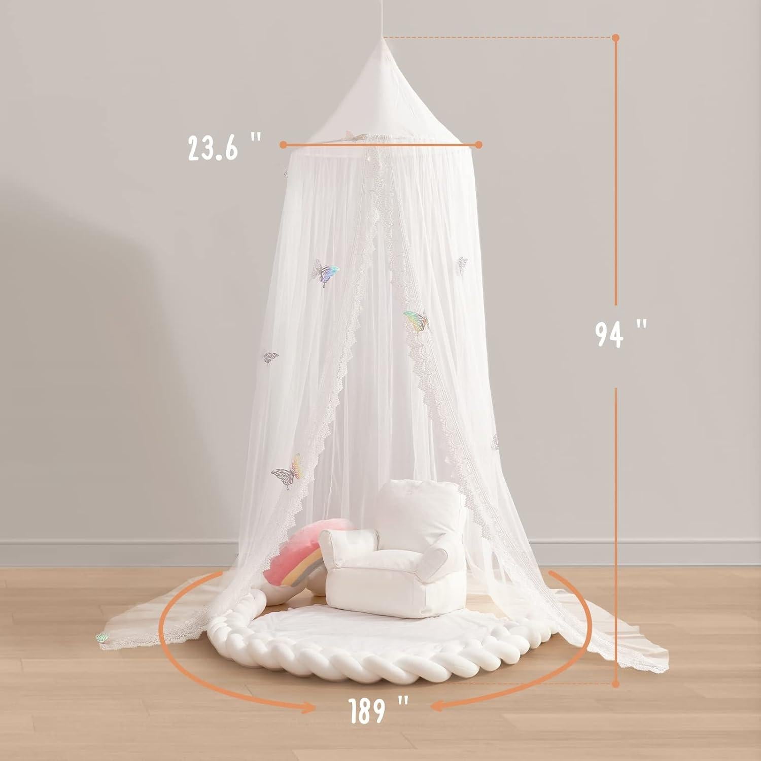 Dosel de Cama Infantil LOAOL con Encaje y Mariposas 245 cm
