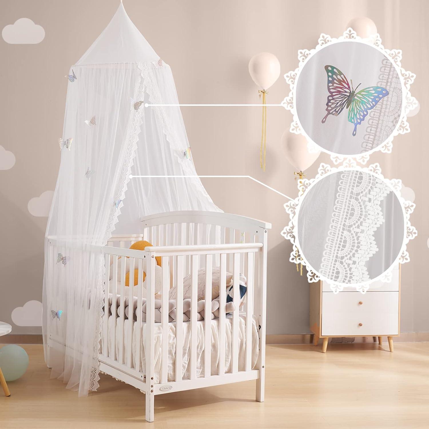 Dosel de Cama Infantil LOAOL con Encaje y Mariposas 245 cm
