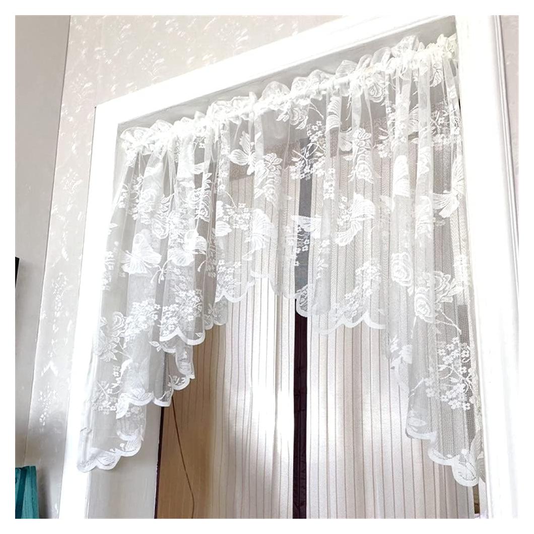 Cortina Valance Sheer Bordado Floral 82x35cm NewWPKIRA