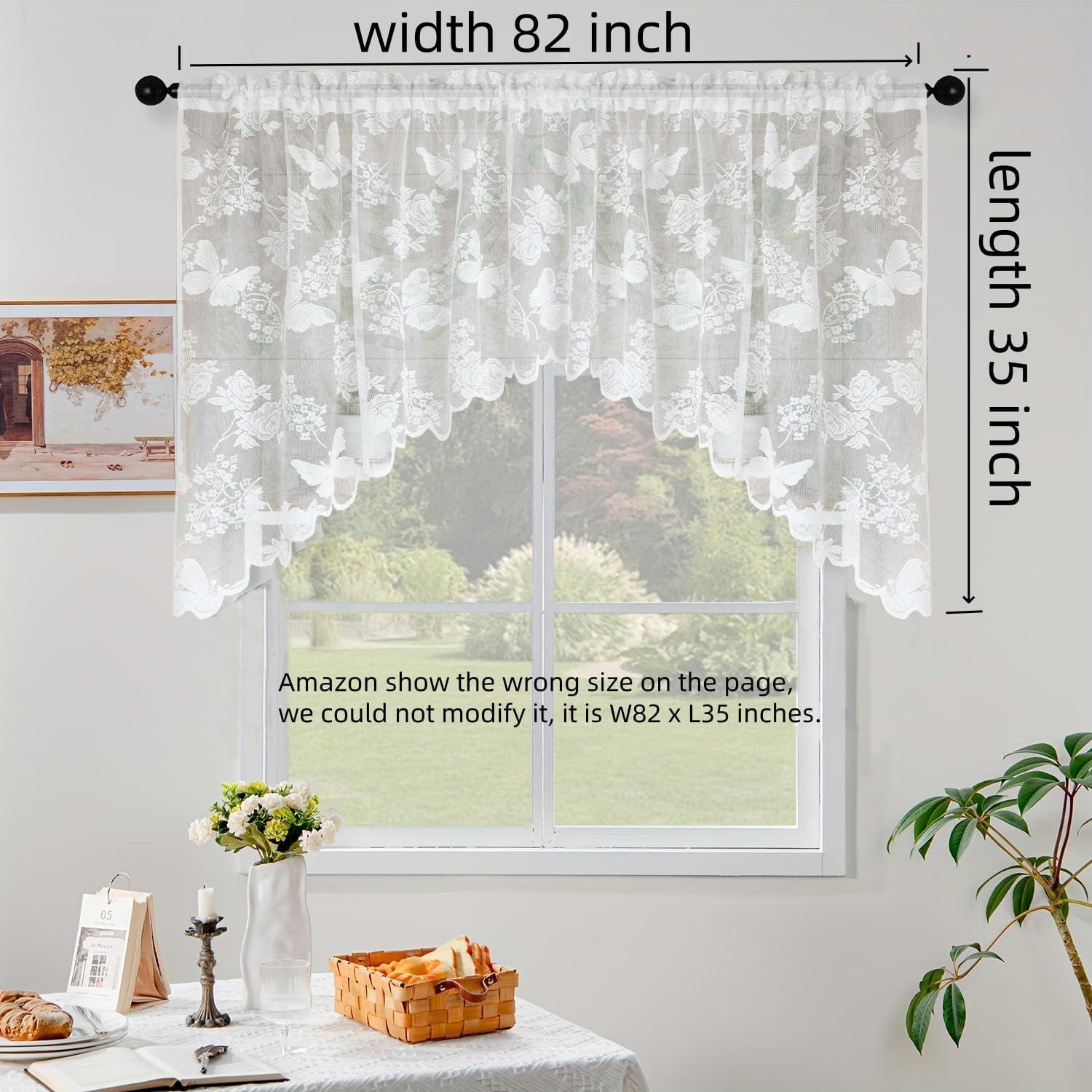 Cortina Valance Sheer Bordado Floral 82x35cm NewWPKIRA