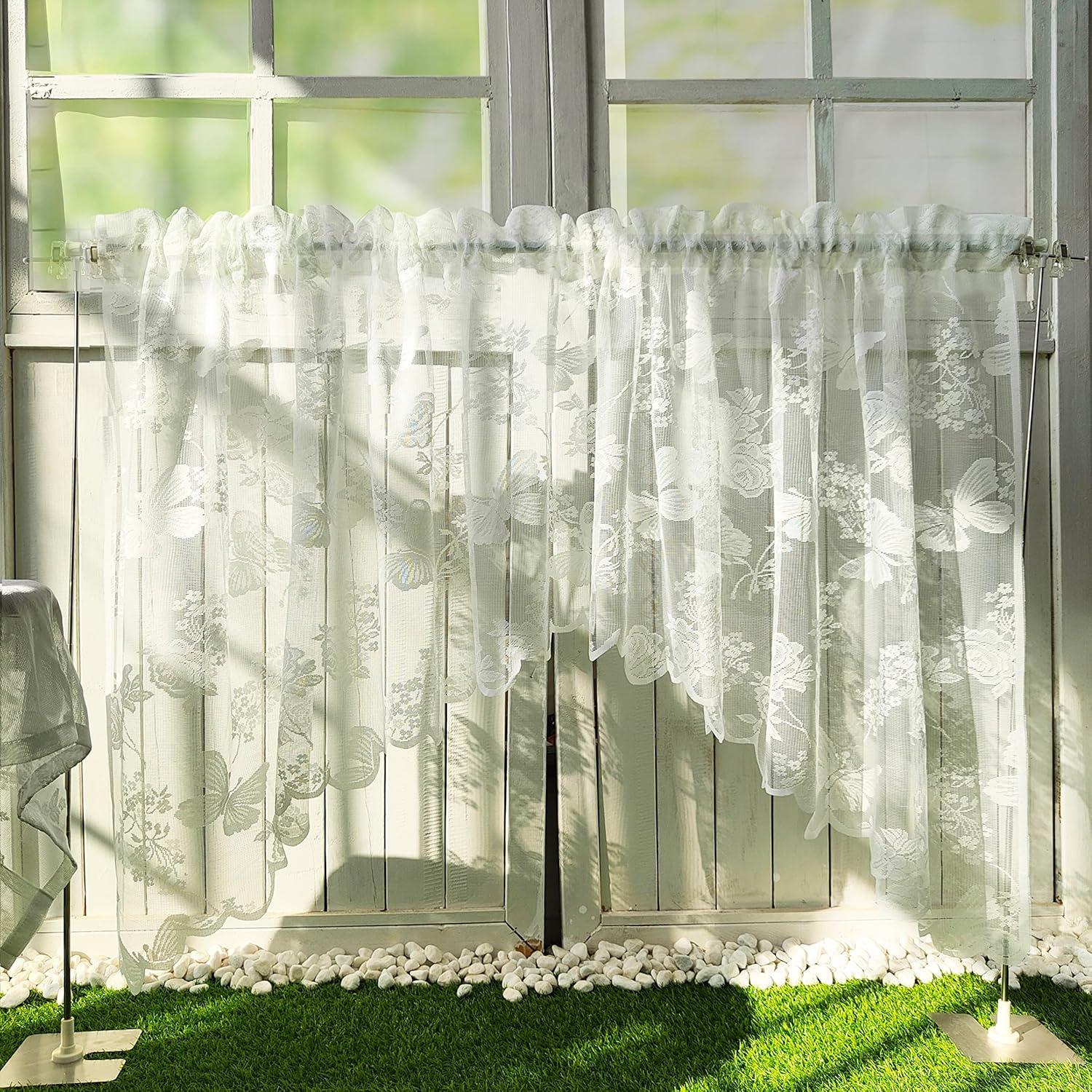 Cortina Valance Sheer Bordado Floral 82x35cm NewWPKIRA