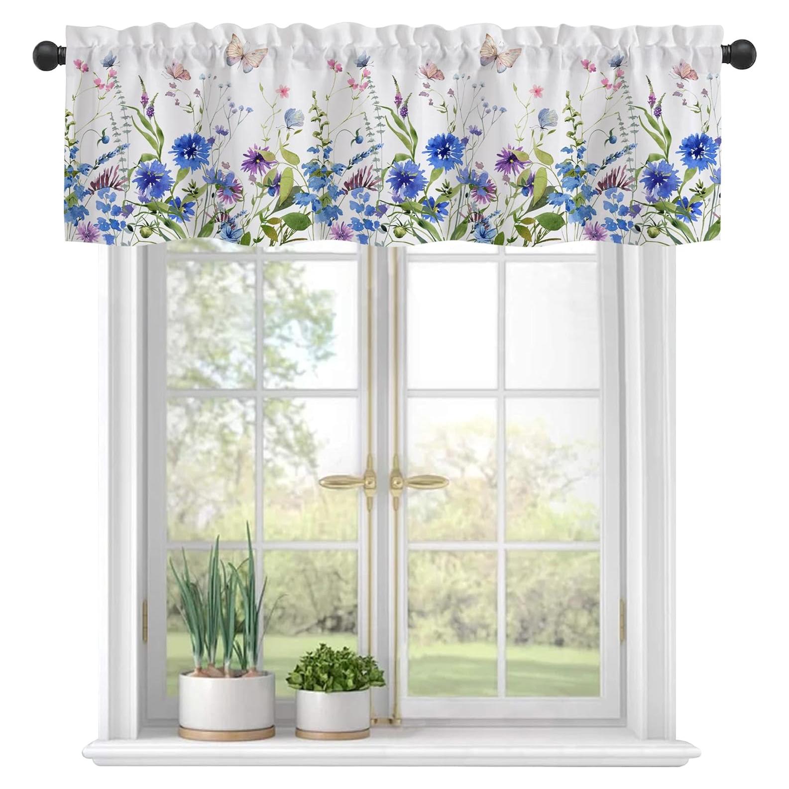 Valance de Cortina Eflxamz Mariposa Azul 54x18 cm Semitranslúcido