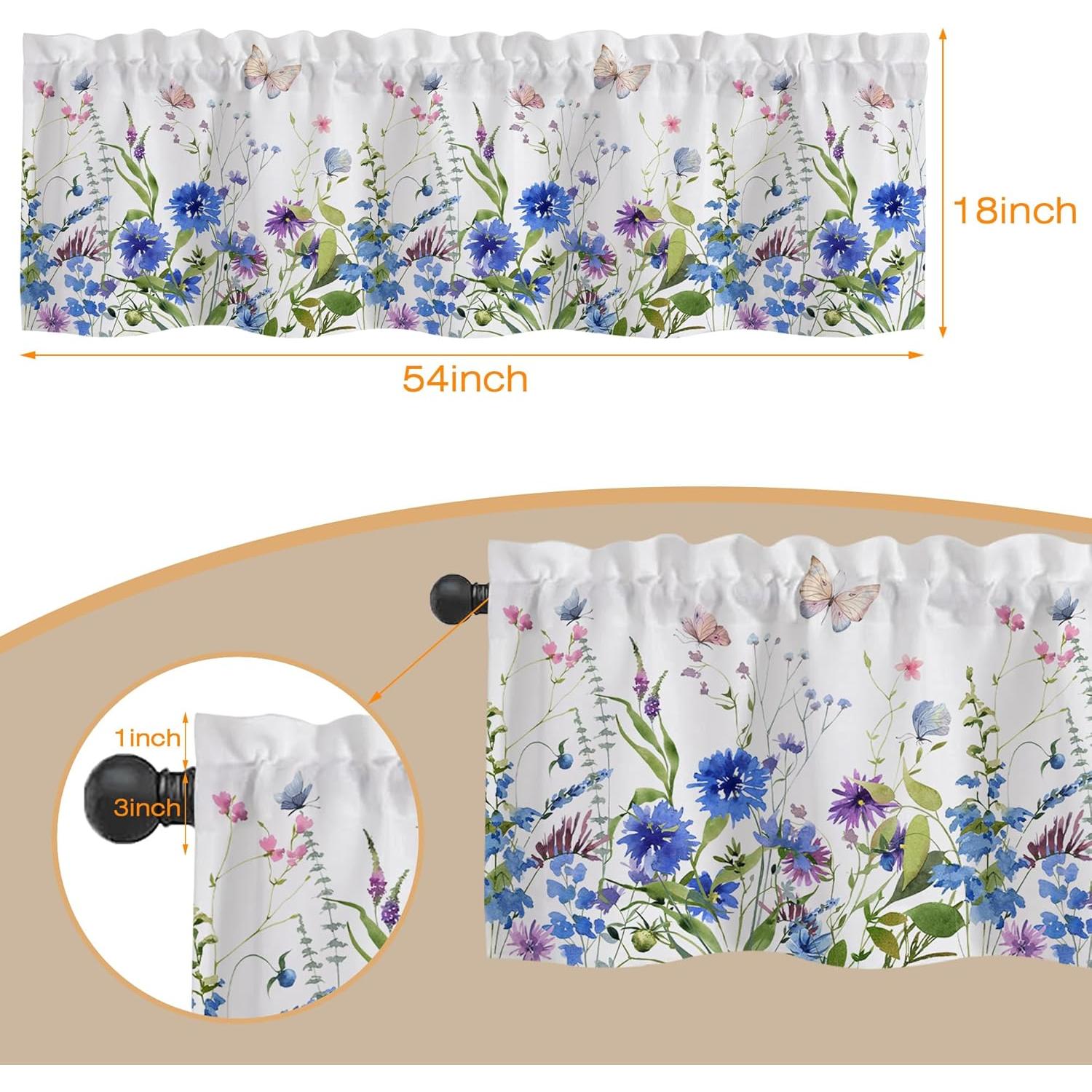 Valance de Cortina Eflxamz Mariposa Azul 54x18 cm Semitranslúcido