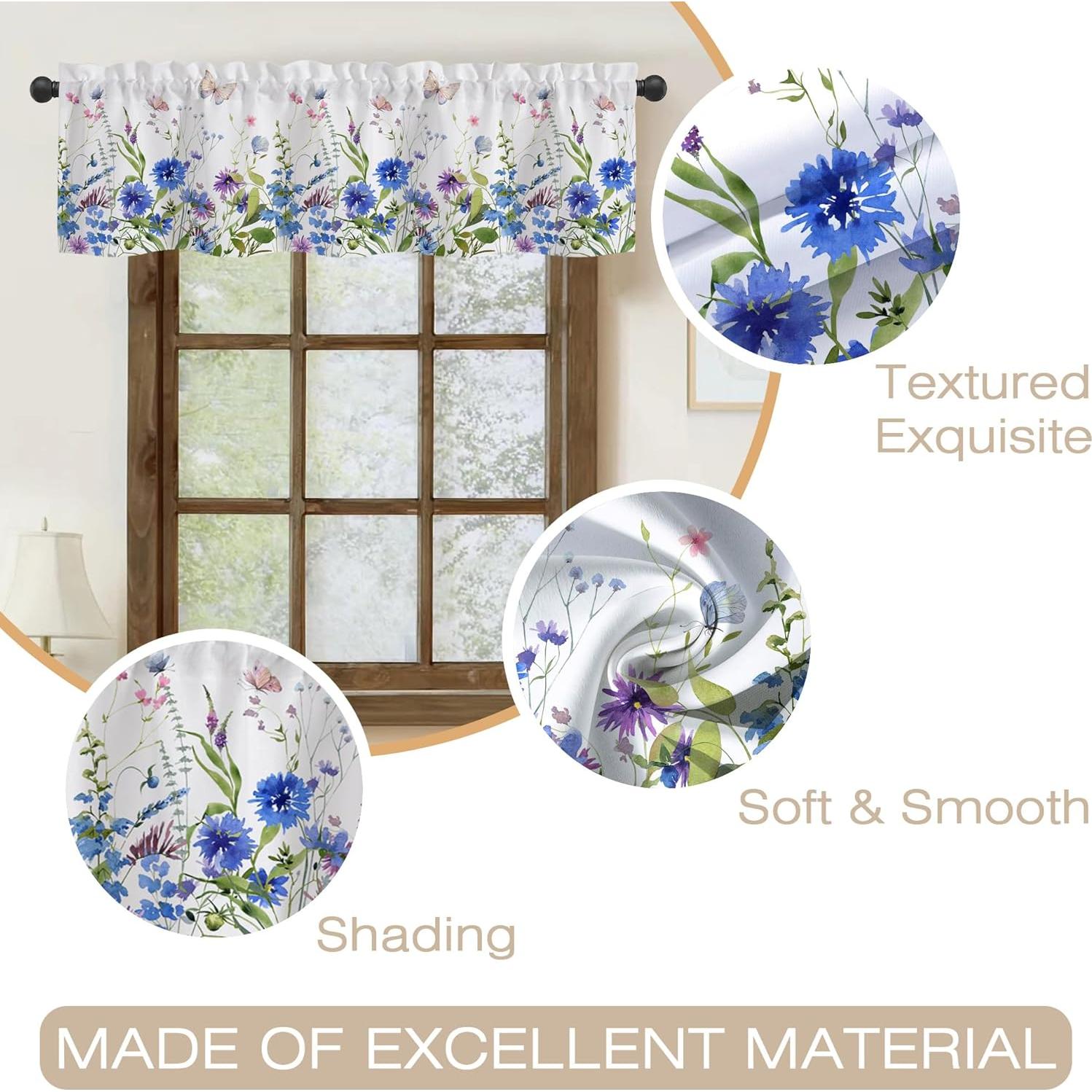 Valance de Cortina Eflxamz Mariposa Azul 54x18 cm Semitranslúcido