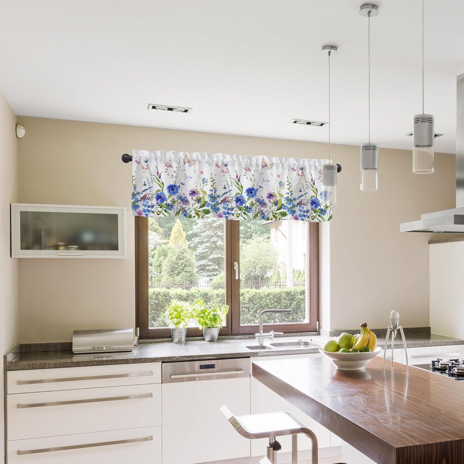 Valance de Cortina Eflxamz Mariposa Azul 54x18 cm Semitranslúcido