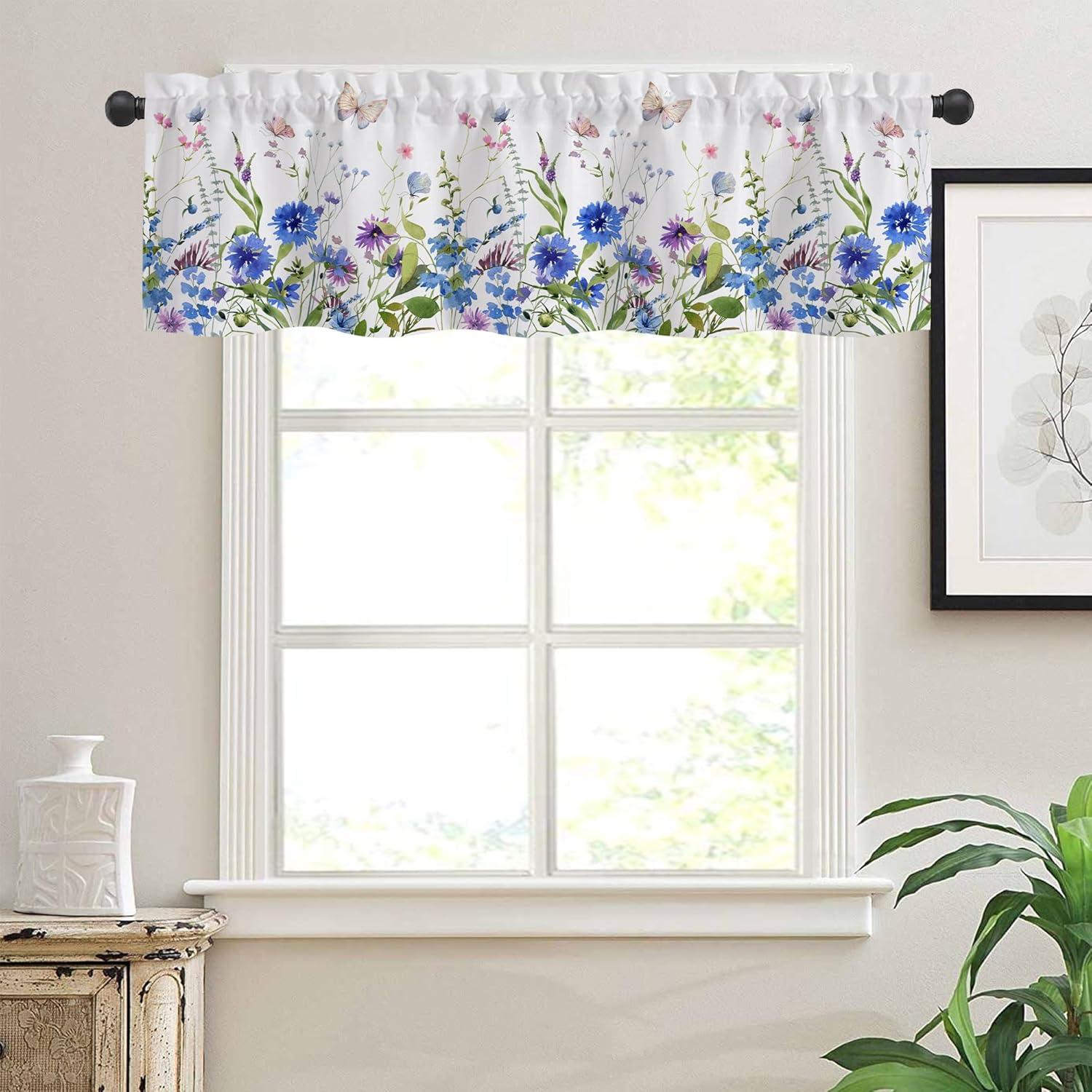 Valance de Cortina Eflxamz Mariposa Azul 54x18 cm Semitranslúcido