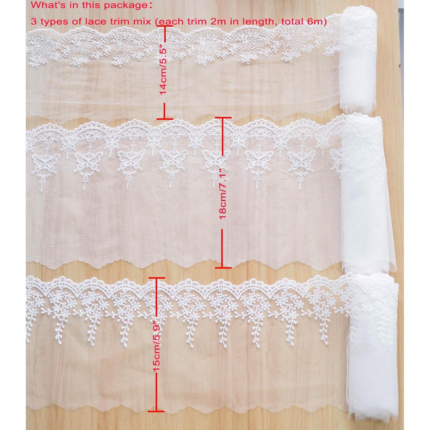 Trims de Encaje Floral Blanco Xiufortion - 6 m Total, 3 Estilos