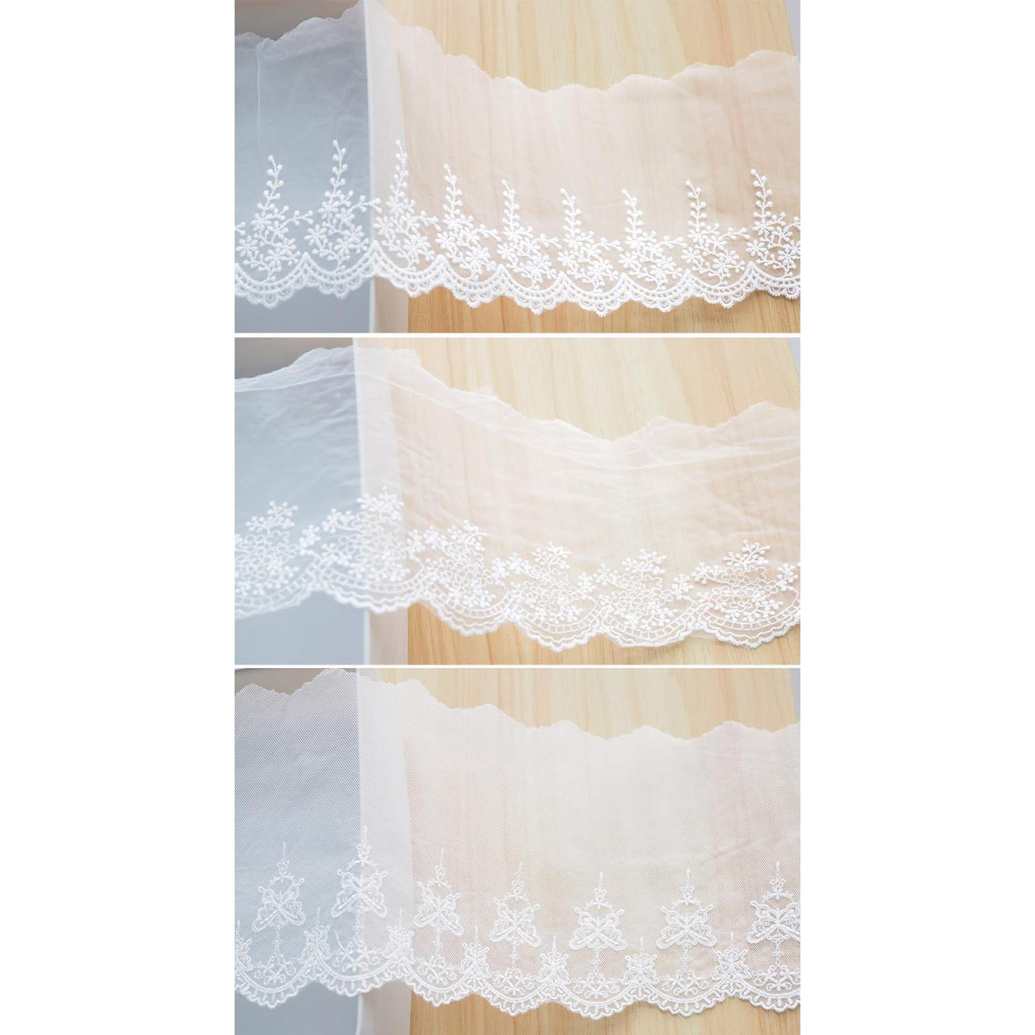 Trims de Encaje Floral Blanco Xiufortion - 6 m Total, 3 Estilos