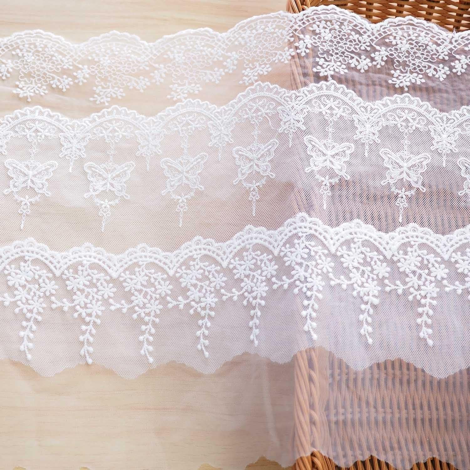 Trims de Encaje Floral Blanco Xiufortion - 6 m Total, 3 Estilos