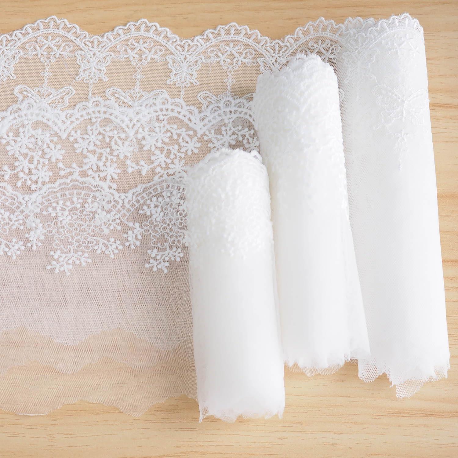 Trims de Encaje Floral Blanco Xiufortion - 6 m Total, 3 Estilos